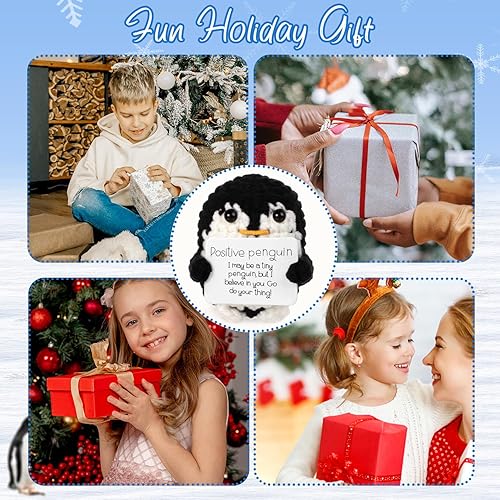 Miniatura 7 de BOXOB Mini pingüino positivo divertido, lindo juguete de pingüino de punto de patata de 2.6 pulgadas con tarjeta positiva, apoyo emocional, muñeca