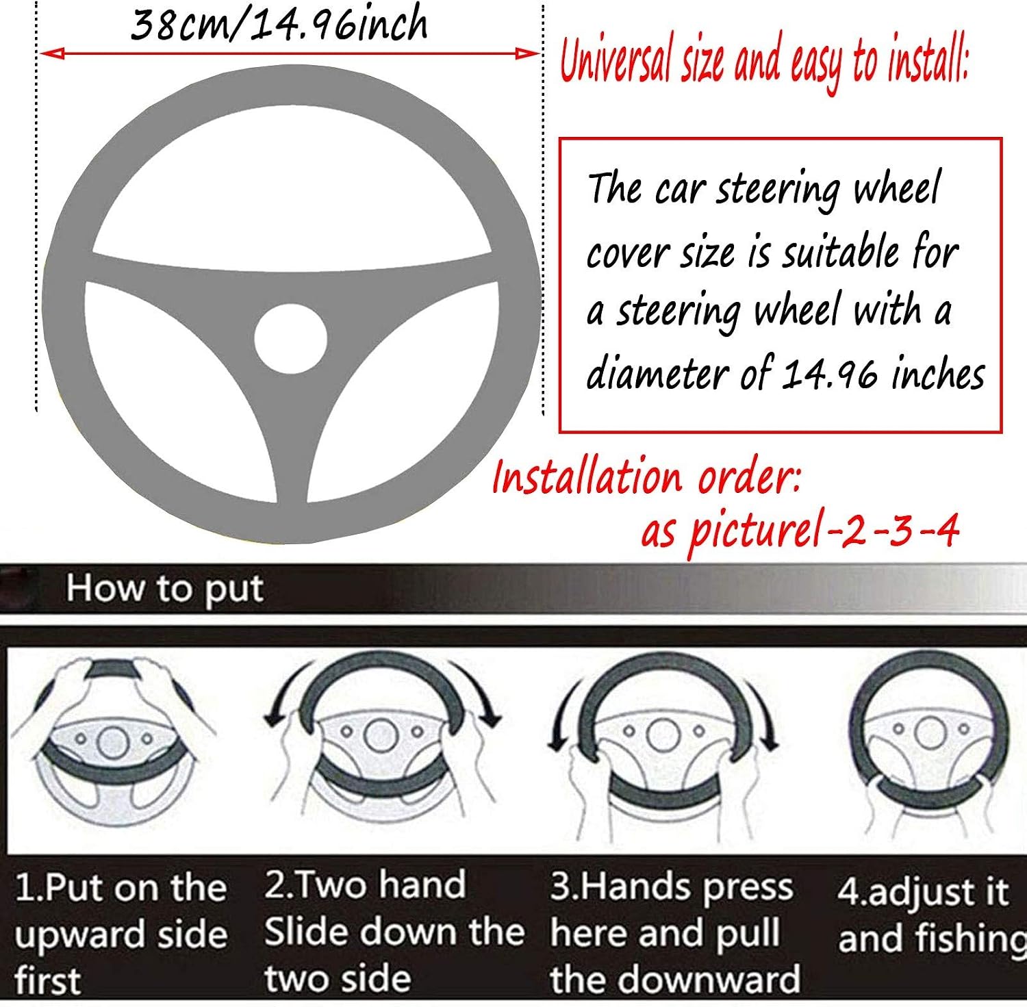 Fluffy Steering Wheel Cover for Women Fuzzy Steering Wheel Cover Winter Warm Faux Wool Plush Car Wheel Cover Furry Steering Wheel Protector Universal Fit 15 Inch (Red)