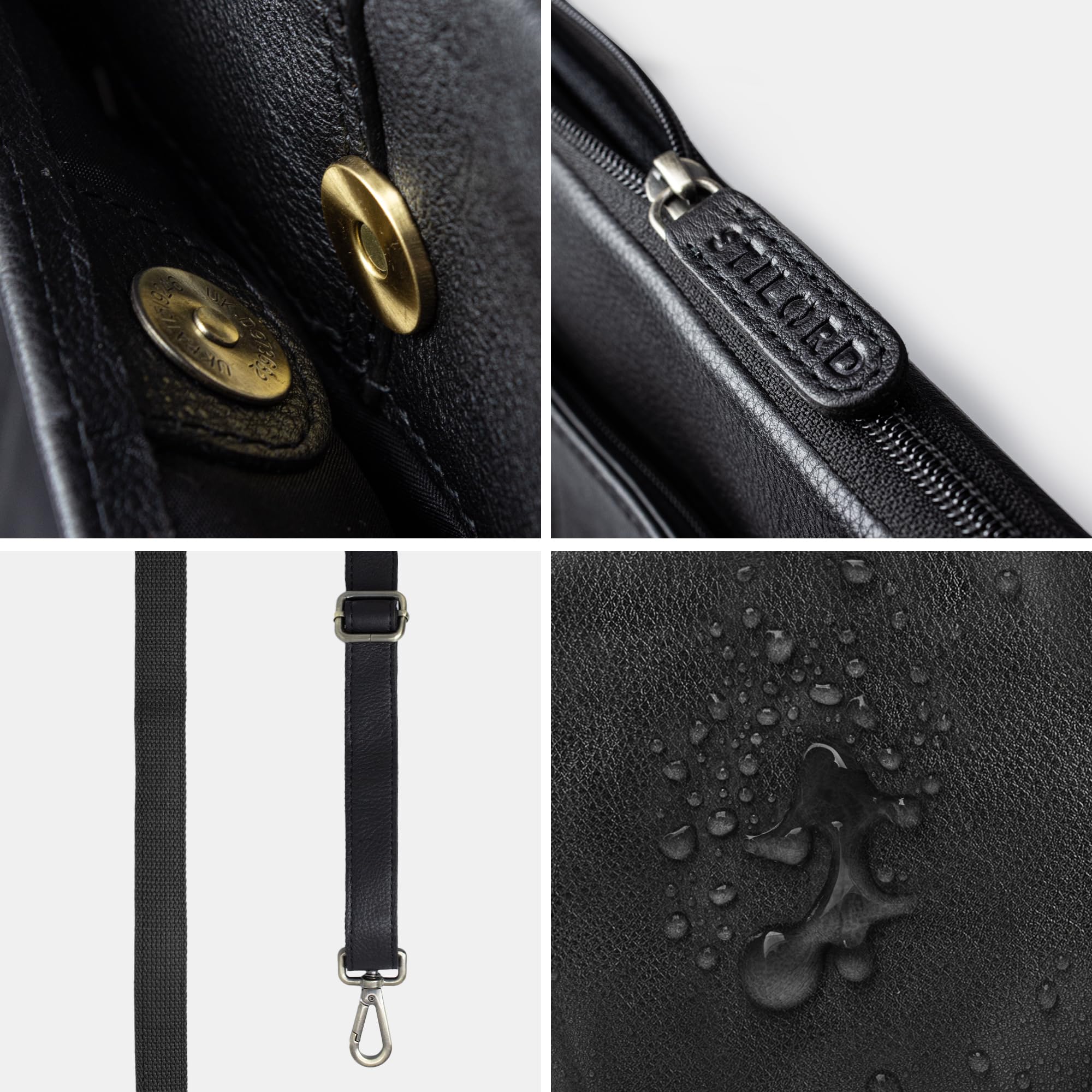 STILORD "Graham Vintage Laptoptasche Leder Schwarz 15.6 Zoll Aktentasche Herren Damen Notebooktasche Echtleder Laptop Sleeve Schmale Umhängetasche mit Schultergurt