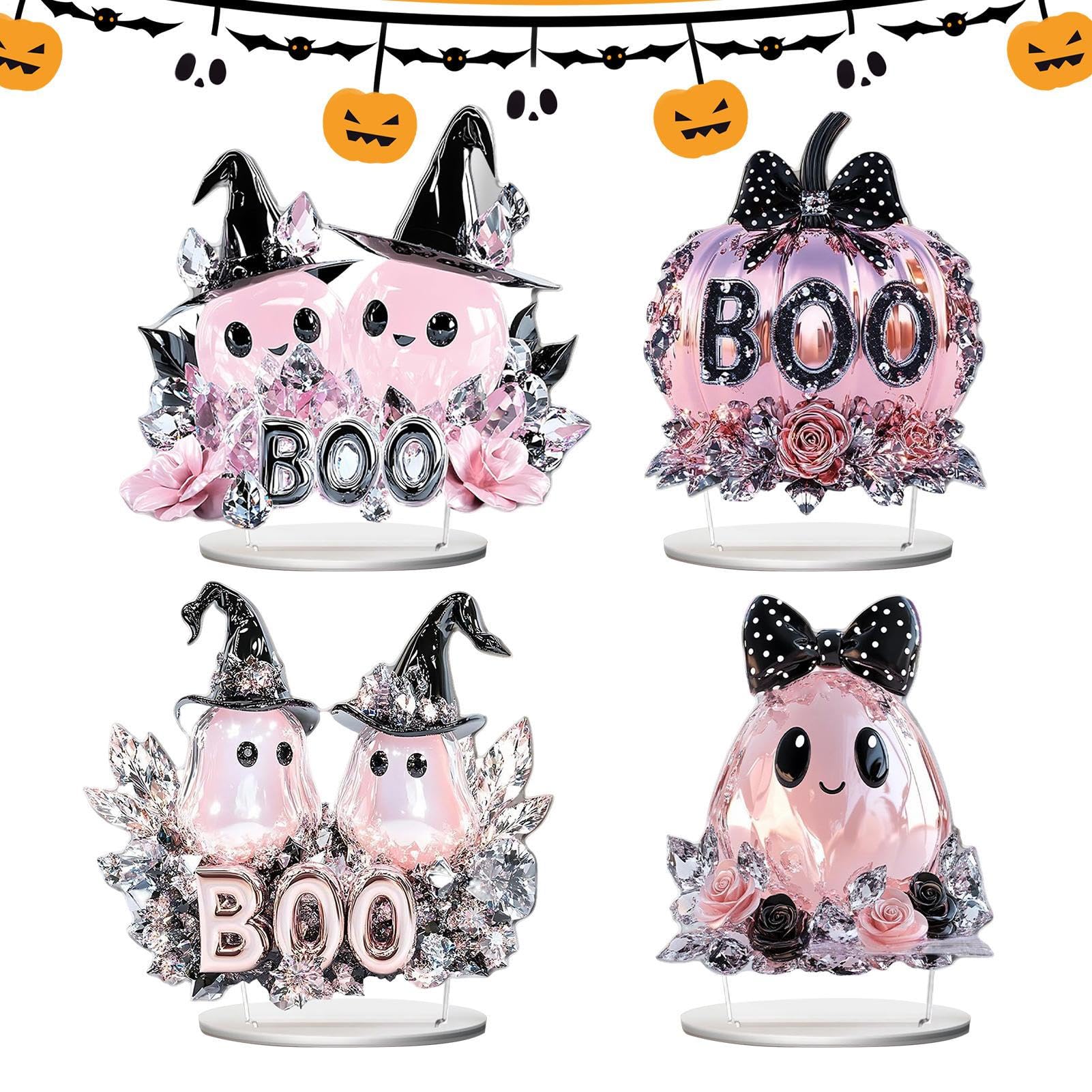 Halloweenowe Ozdoby Stołowe Środkowe 4 Sztuki 2D Akrylowe Dekoracje z | Ozdoba Na Imprezę Dla Przyjęć Weselnych, Domu, Biurka, Sypialni, Imprez Halloween jako
