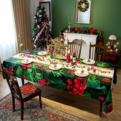 Miniatura 7 de Mantel rectangular de Navidad resistente al agua de 60 x 120 pulgadas, mantel oblongo, estampado decorativo navideño, para víspera de Año Nuevo,