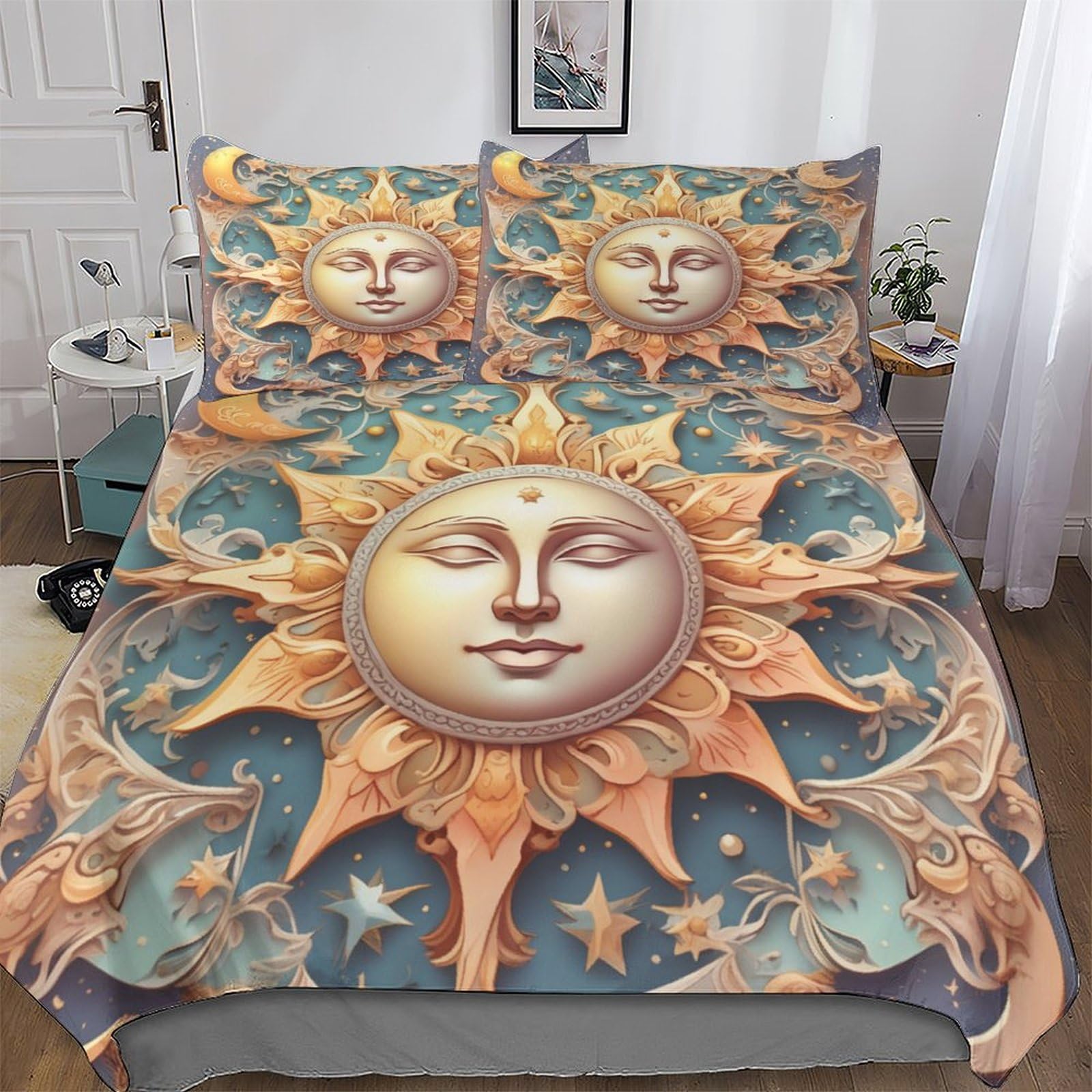 Housse de couette 200x200cm Soleil Moon en microfibre douce avec 2 taies