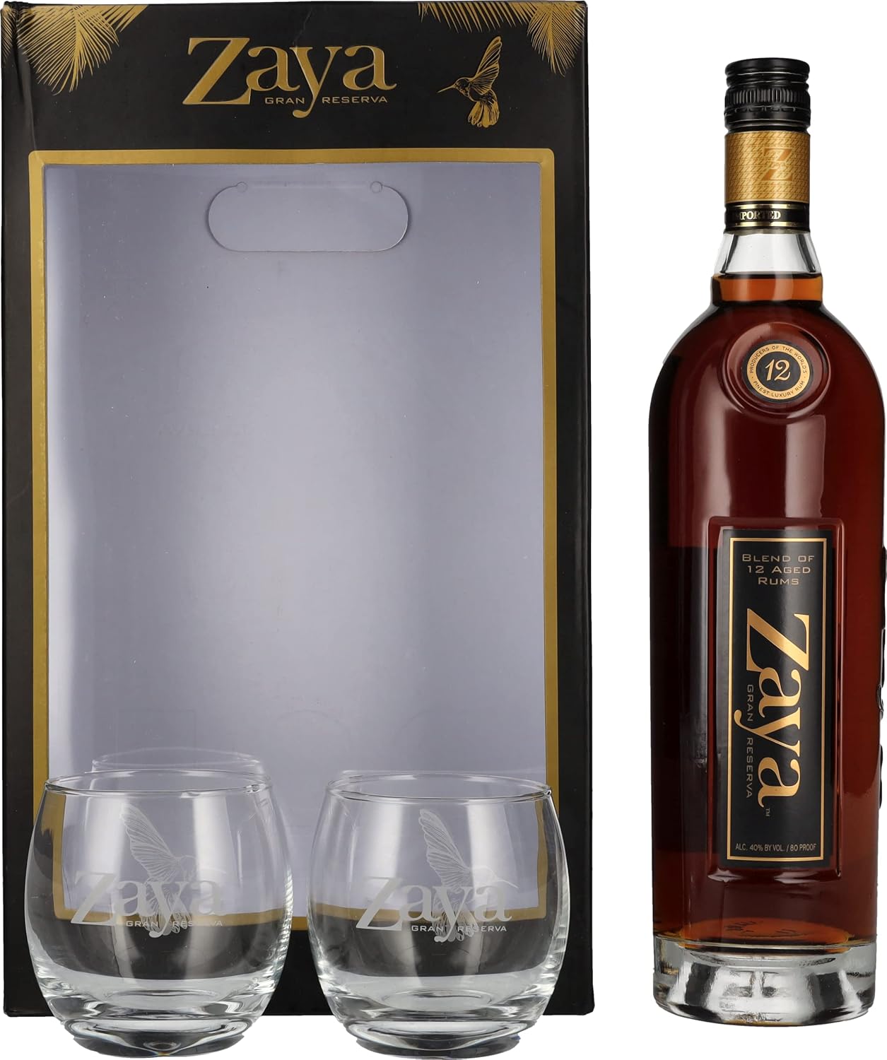 Coffret Zaya Gran Reserva Rhum avec 2 Verres Sérigraphies 12 Ans