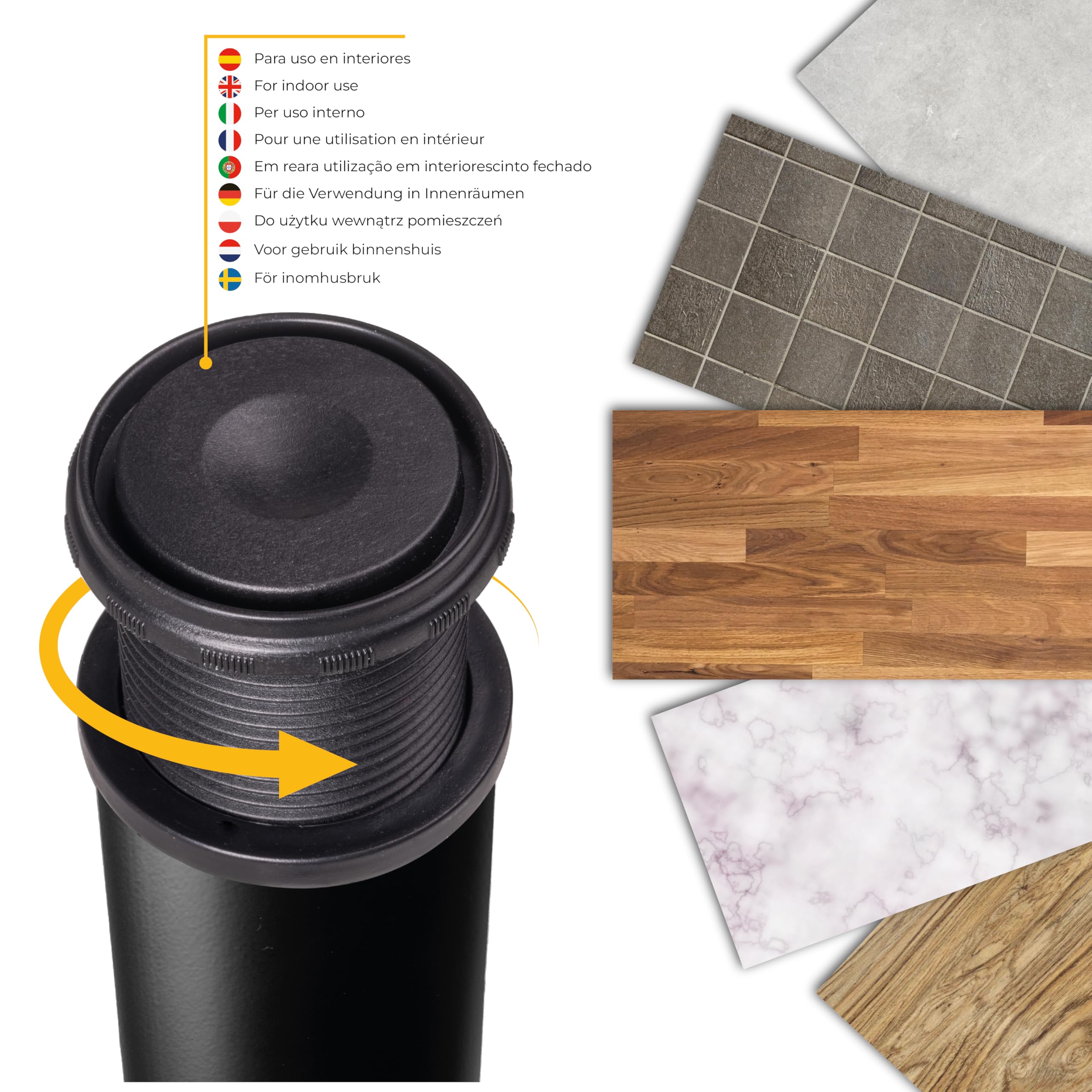 Emuca - Gambe regolabili per tavolo Ø60x710mm, kit di 4 piedi per tavolo in acciaio, altezza regolabile 710-730mm, nero