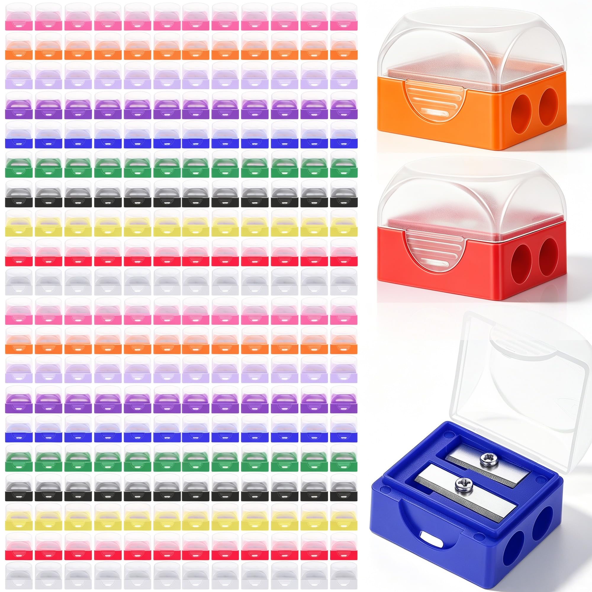 Aodaer 360 Stück Anspitzer, Großpackung, manueller Doppelloch-Bleistiftspitzer mit Deckel, Buntstifte, Spitzer für Klassenzimmer, Büro, Schule, Heimkunstbedarf