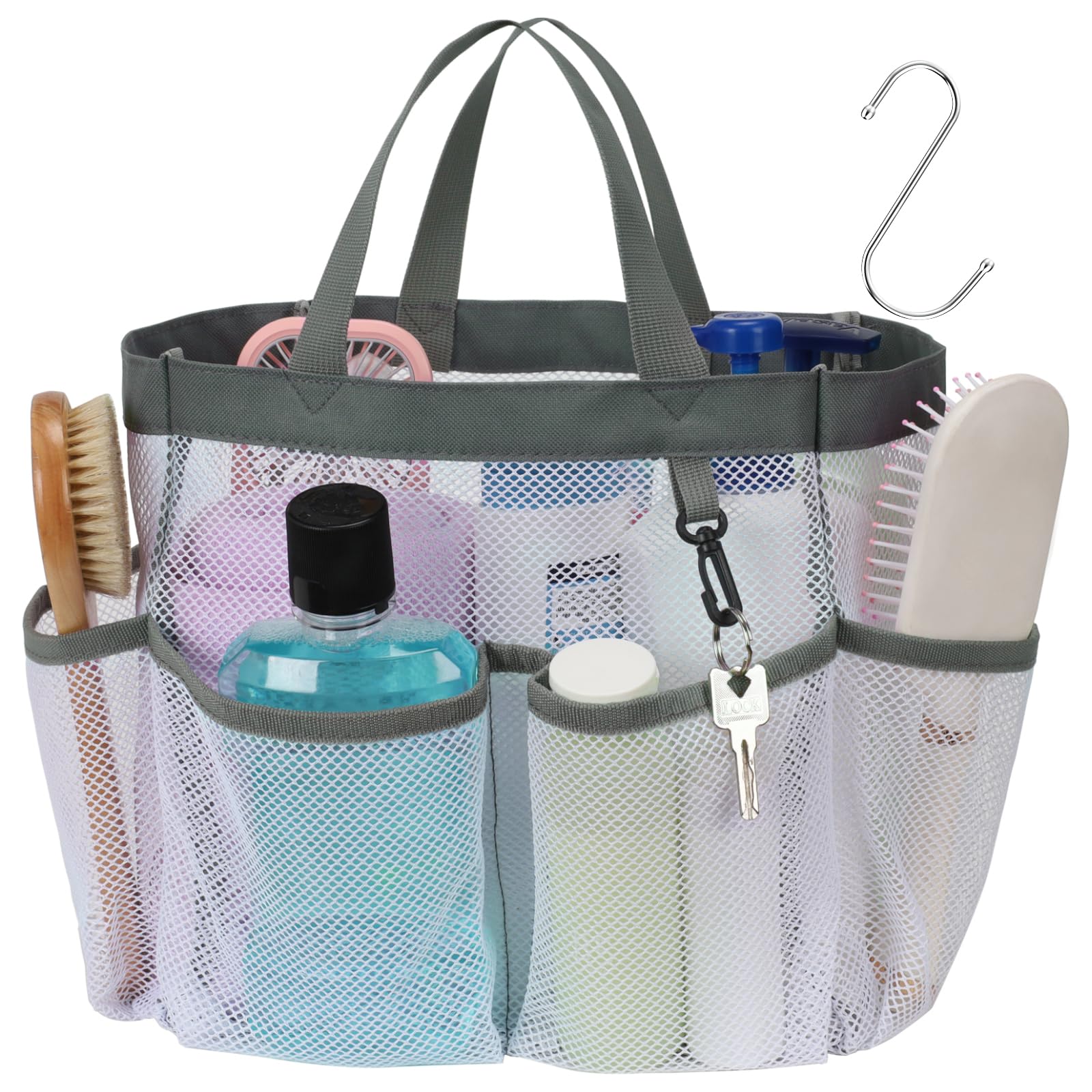 F-color Mesh Shower Caddy Portable, Upgrade Deeper 7 Pockets Shower Bag Basket Tote for College Dorm Room Toiletry Bathroom Essentials Gym Camp Quick
