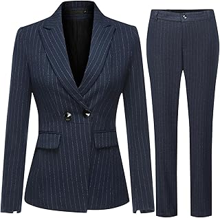 Women's 2 Piece Office Lady Stripes Business Suit Set Slim Fit Blazer Ja...