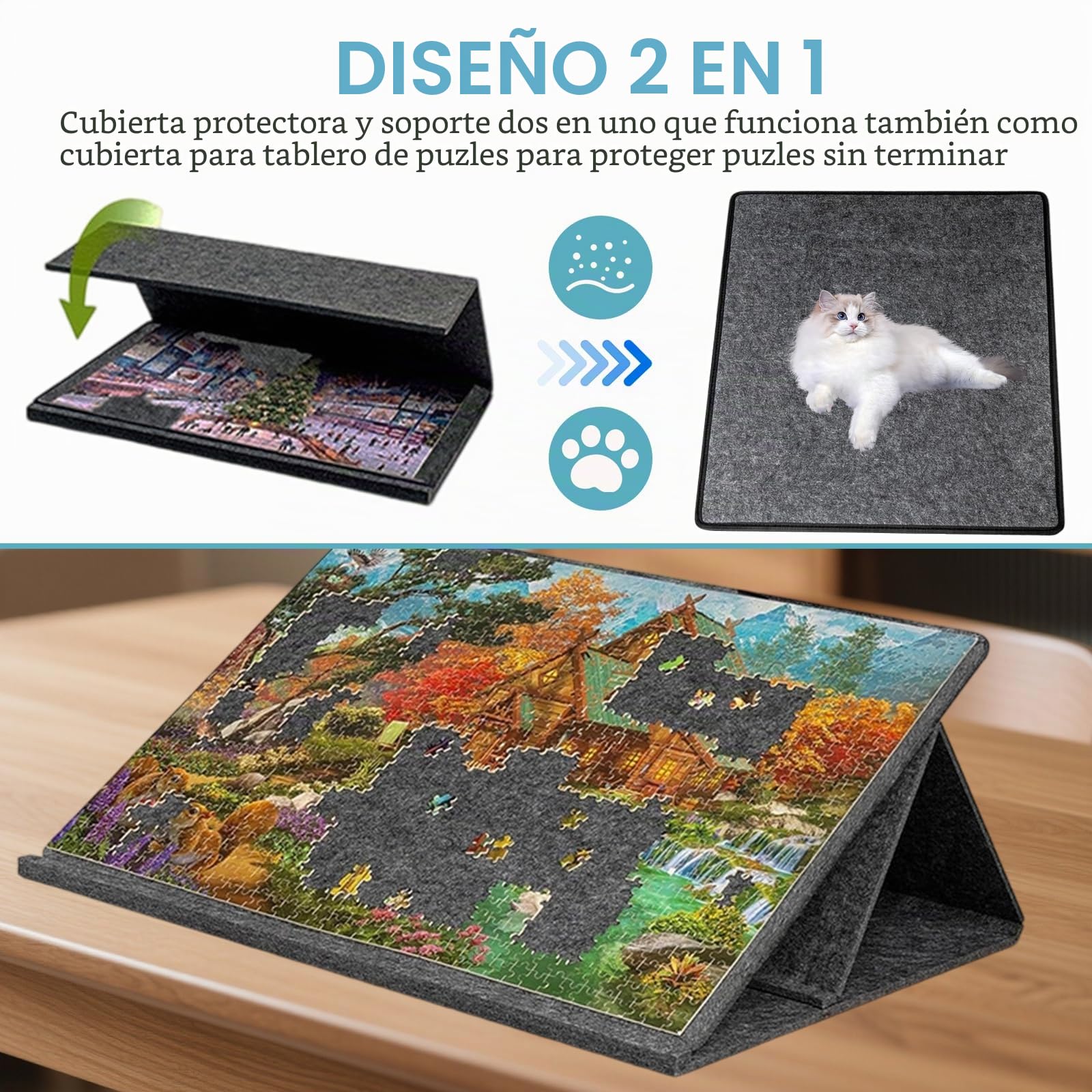 Tabla de rompecabezas plegable, 1000 piezas con soporte 2 en 1 y cubierta, tablero de rompecabezas inclinable con 6 clasificadores, almacenamiento de mesa de rompecabezas, regalo para niños y adultos