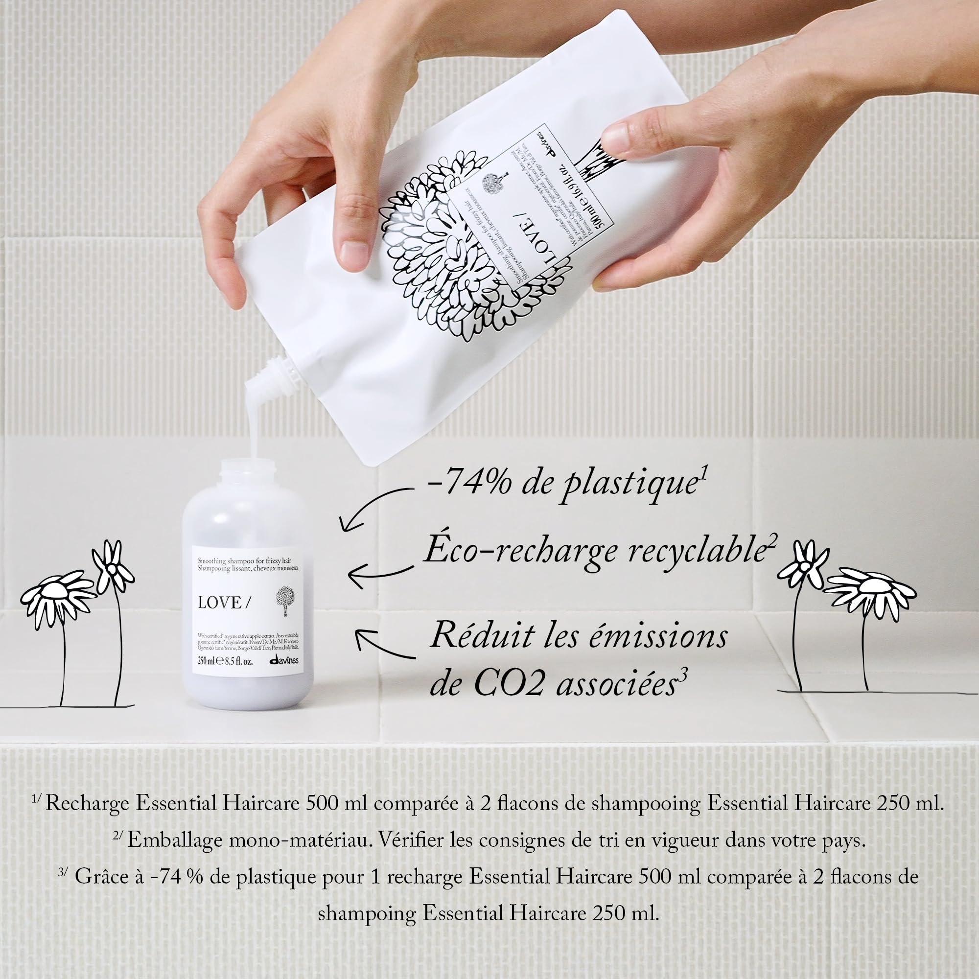 Davines LOVE Shampoing Lissant Recharge - Anti-Frizz et Brillance - 500 ml