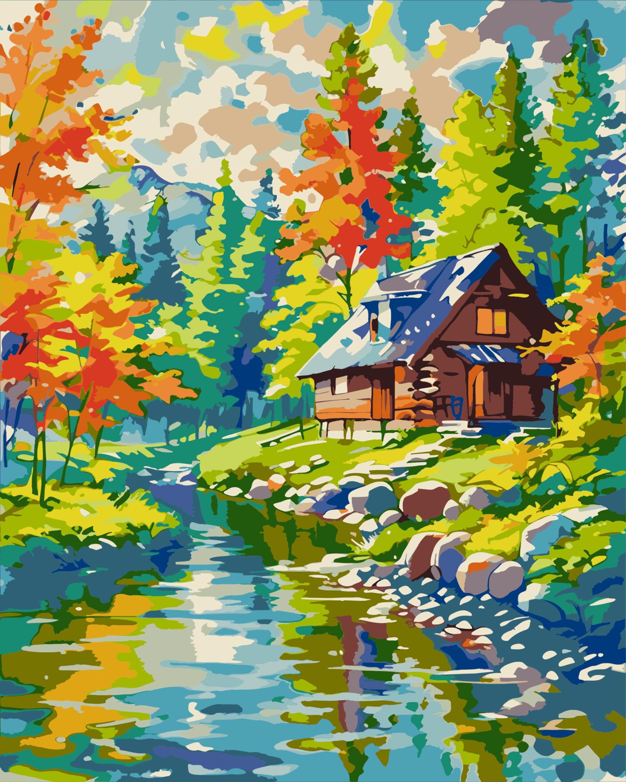FILASLFT Paint by Numbers for Adults, DIY Adult Paint by Number Kits on Canvas, Forest Cottage Scenery Oil Painting for Beginner 16x20 inch