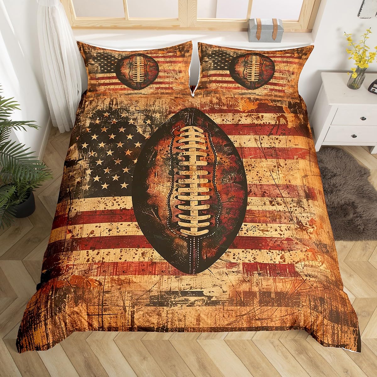 Loussiesd American Football Bedding Set King Size Kids Flag Comforter Cover Set for Boys Girls Teens Rugby Duvet Cover Sports Theme Bedspread Cover(No Comforter - Image 4