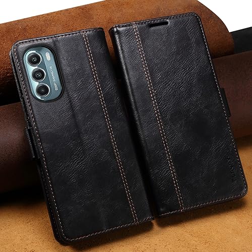 Miniatura 9 de HAII Funda con tapa para Moto G Stylus 5G 2022, funda de piel tipo cartera con bloqueo RFID, ranura para tarjeta de crédito y función atril, cierre