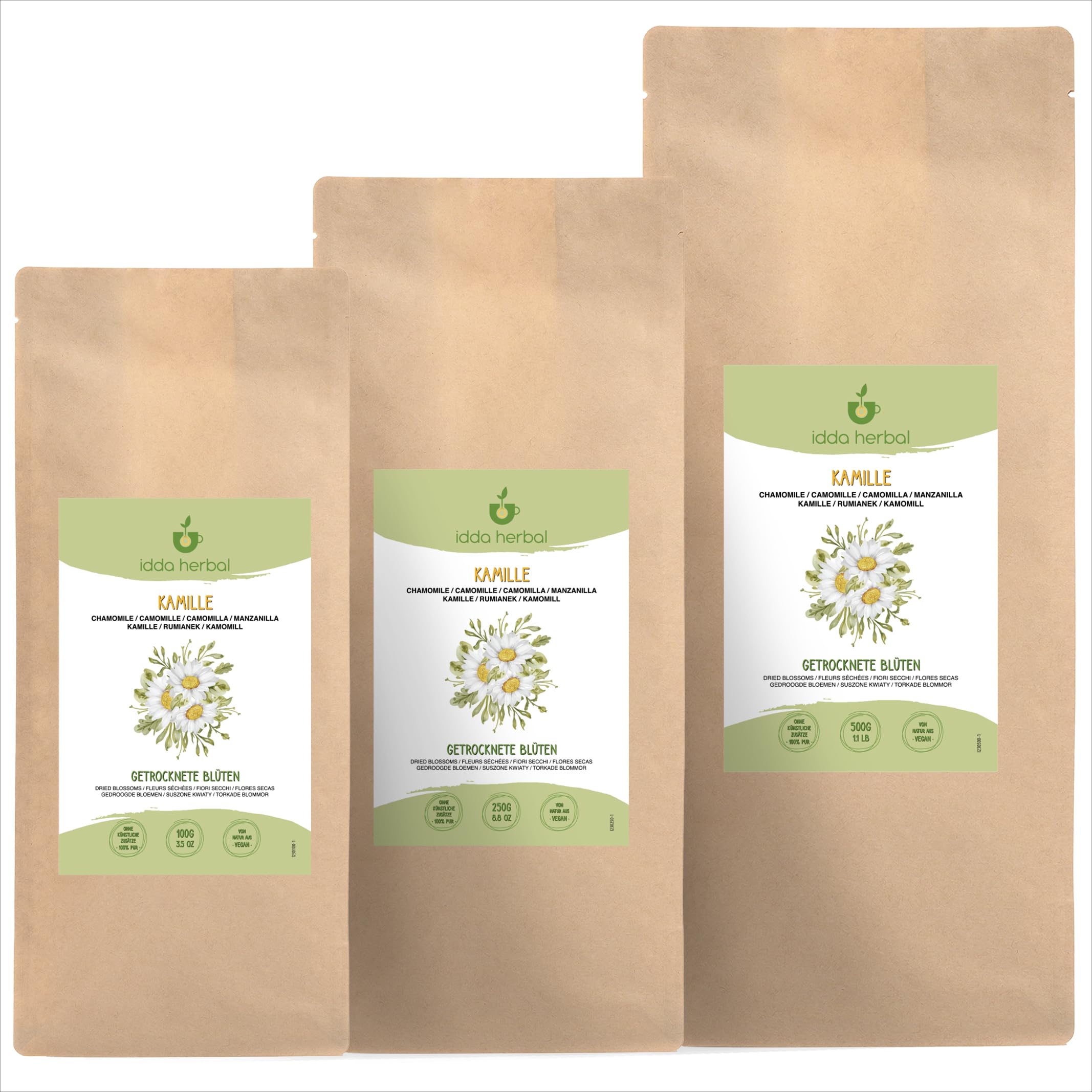 IDDA Herbal Herbata Rumiankowa 250g, Całe Kwiaty Rumianku Najwyższej Jakości, Herbata Liściasta
