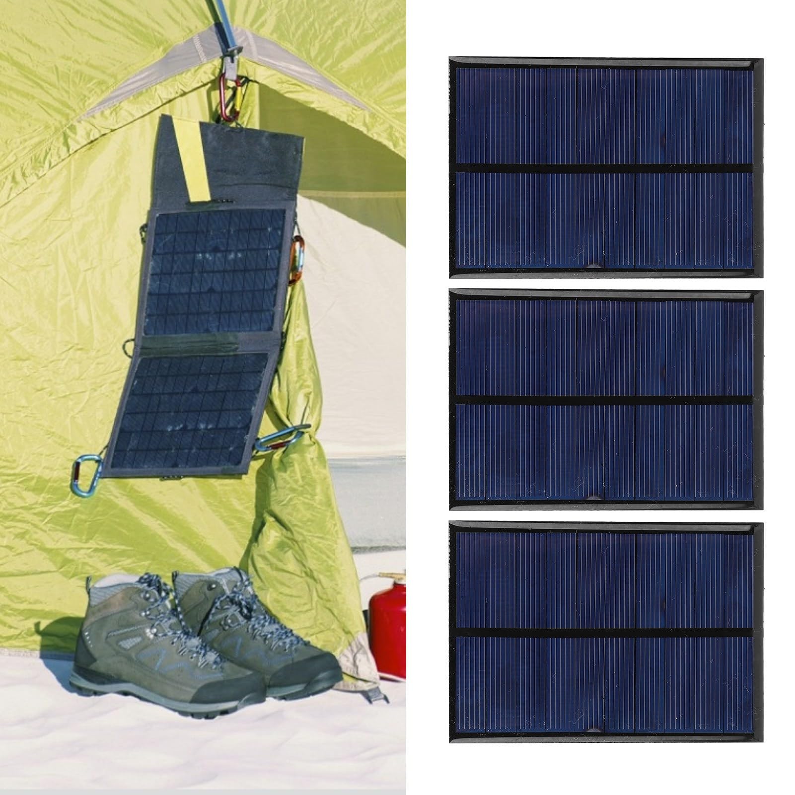 Estink Pannello Solare Portatile, Set da 3 Pezzi Polysilicon 5V 1W 200mA Dimensioni 100x70mm con Cavo Rosso Nero 30cm per Carica Dispositivi Esterni