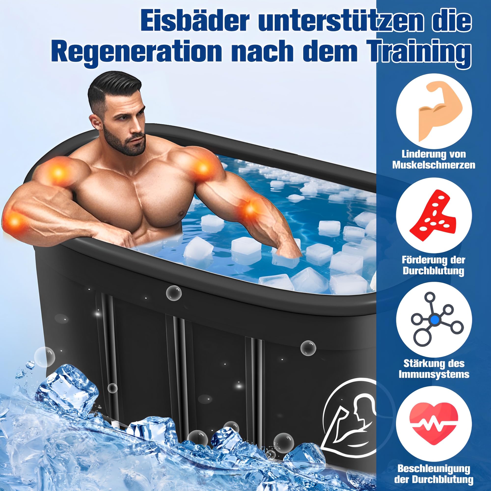 Eisbad XXL, Faltbare Badewanne Erwachsene(120cm Ø), Eistonne Eisbaden Outdoor mit Staubschutzabdeckung, Faltbare Badewanne Erwachsene, Eisbaden Tonne für Recovery und Kaltwassertherapie, Blau