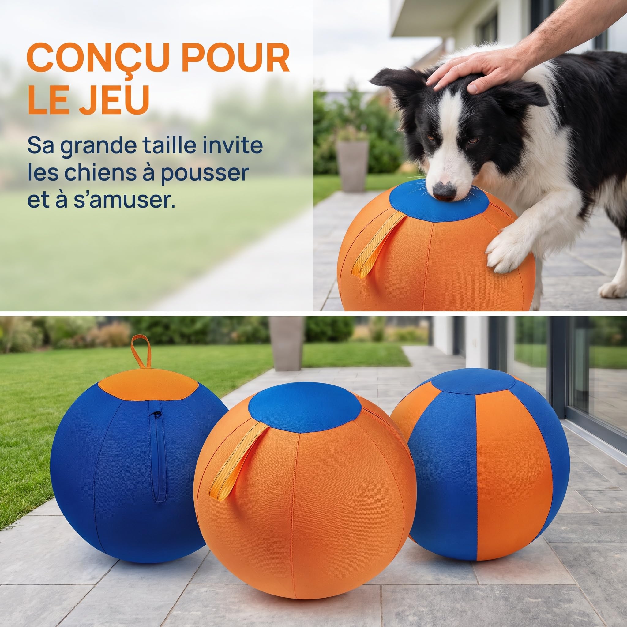 Balle GéAnte pour Chien, Ballon de Troupeau pour Chien, Gros Ballon pour Chiens RéSistant,Jouet Interactif RéSistant avec Sangle, pour Grand et Petit Chien, IntéRieur et ExtéRieur，D：65cm
