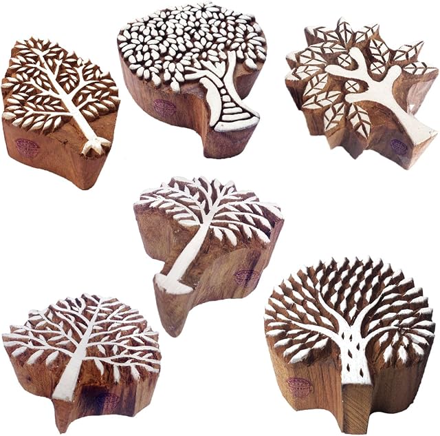 Pottery Printing Blocks Stylish Tree Pattern Wooden Stamps (Set of 6)