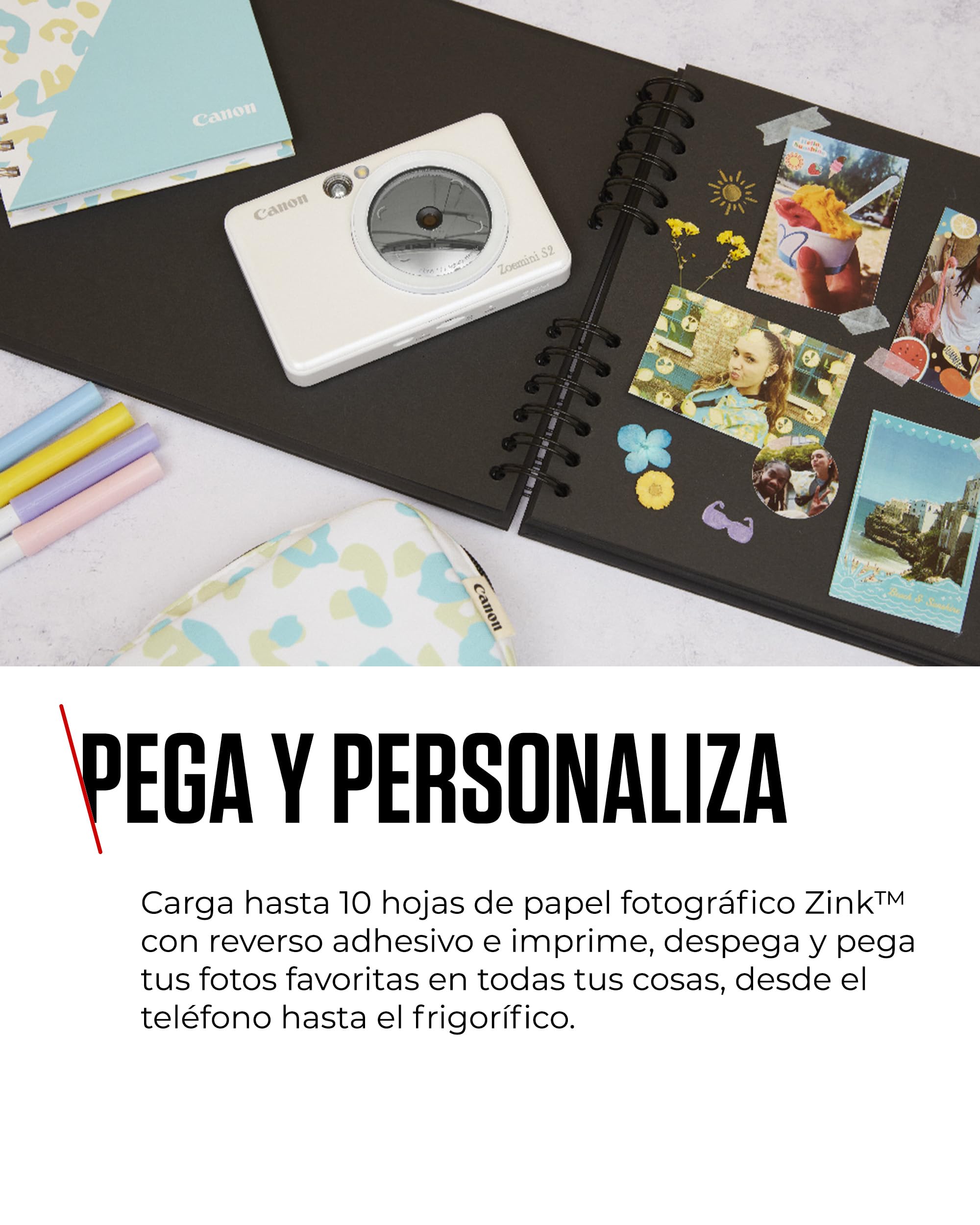 Canon Zoemini S2 Cámara Instantánea con Impresora Fotográfica de 8 MP – con Espejo, Anillo de Luz y Papel Fotográfico Zink Adhesivo (Blanco Perla)