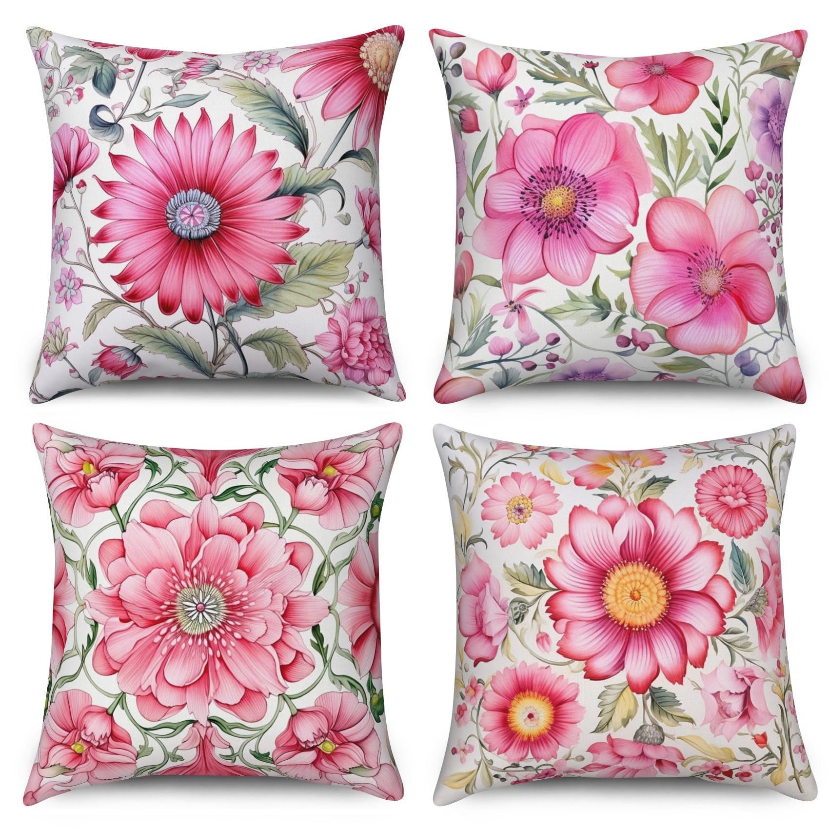 ASDCXZ Pillow Cover Retro Flowers 50x50 cm 4er Set, Retro Rose Flower Leaves Sofa Cushion Covers Cushion Cover Washable Polyester Flax Textile Outdoor Upholstery Pillow Cover Cushion Cover — image 1