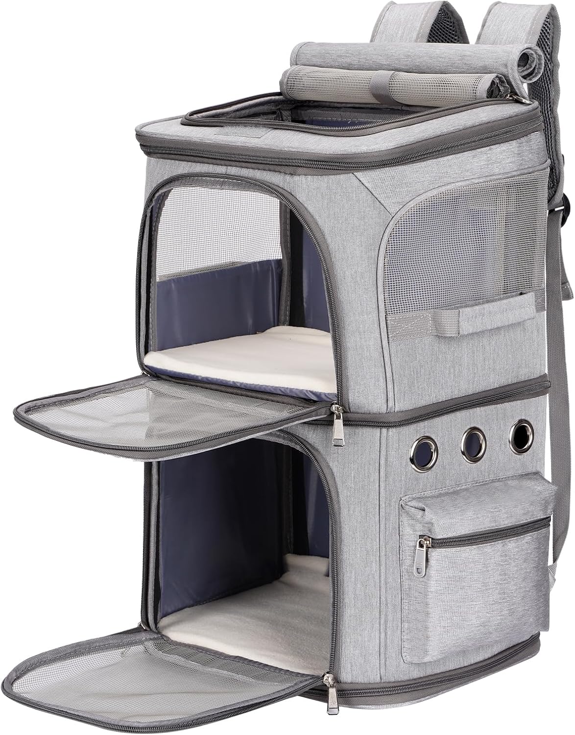 FASNATI Katzentransportbox für 2 Katzen, Katzenrucksack große Katzen bis 12 kg, perfekt für Reisen/Wandern/Camping, Grau, XL