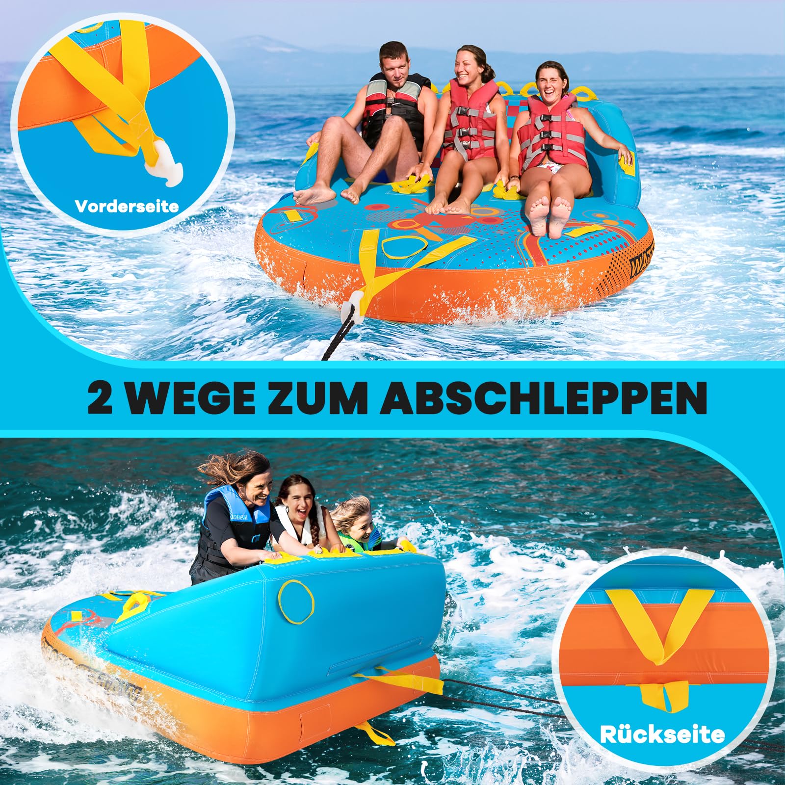 GYMAX aufblasbare Towable-Couch für 2/3 Personen, Wassersport Schlepp-Reifen für Boot & Jet-Ski