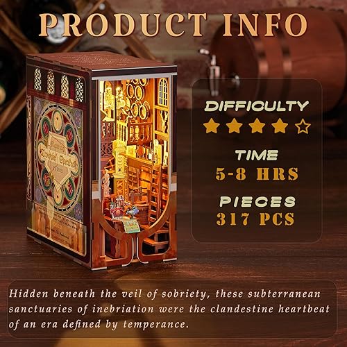 Miniatura 2 de Kit de rincón de libros, kit de bricolaje en miniatura para casa de muñecas, rompecabezas de madera 3D, estante de libros con luz LED para