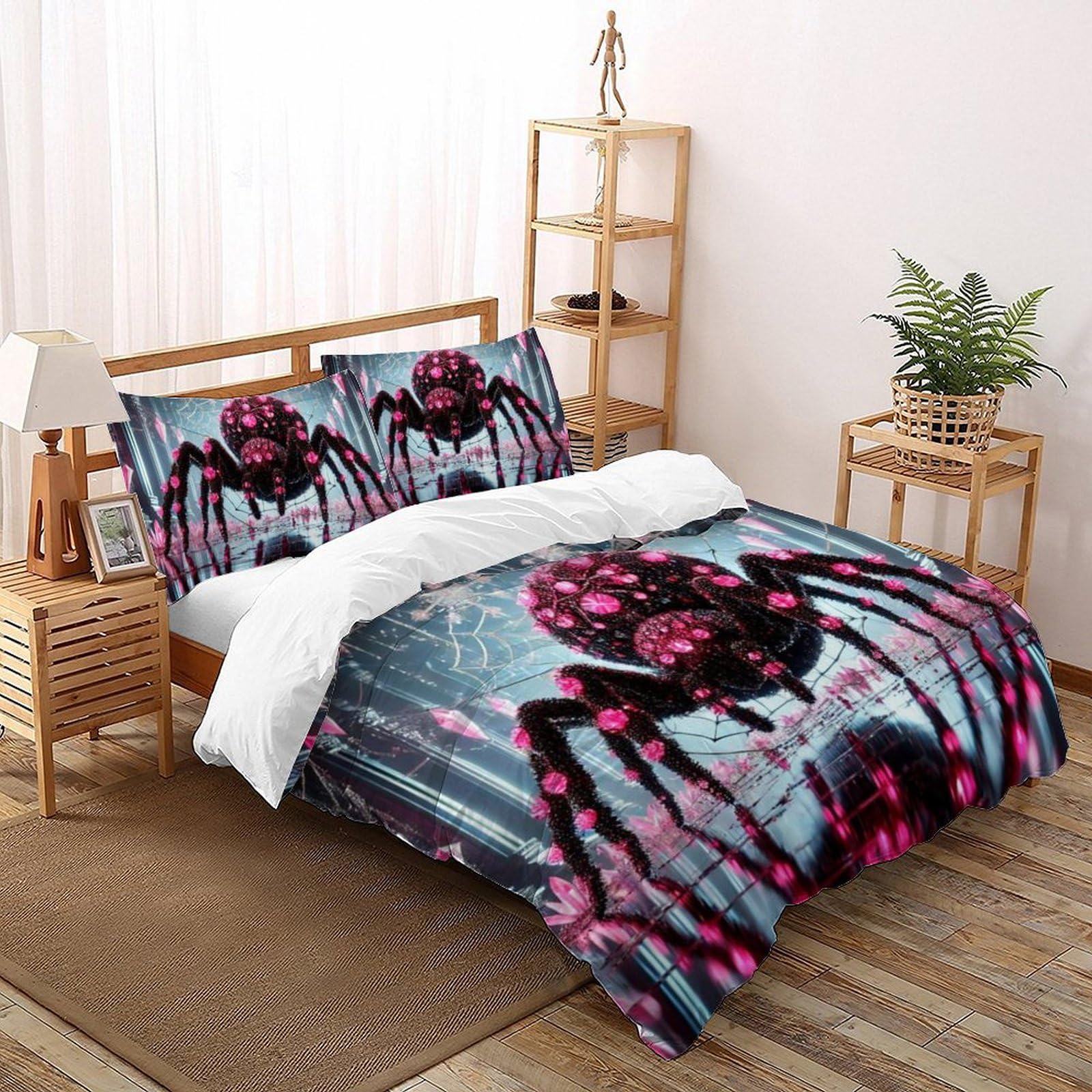 Housse de couette araignée 3D en microfibre 220x240cm avec taies d'oreiller