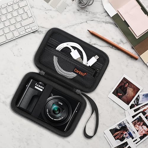 Miniatura 7 de Canboc Funda rígida para cámara digital Panasonic Lumix ZS200ZS100ZS80ZS70ZS60LX10 4K, bolsa de transporte para cámara, bolsillo de malla para cable
