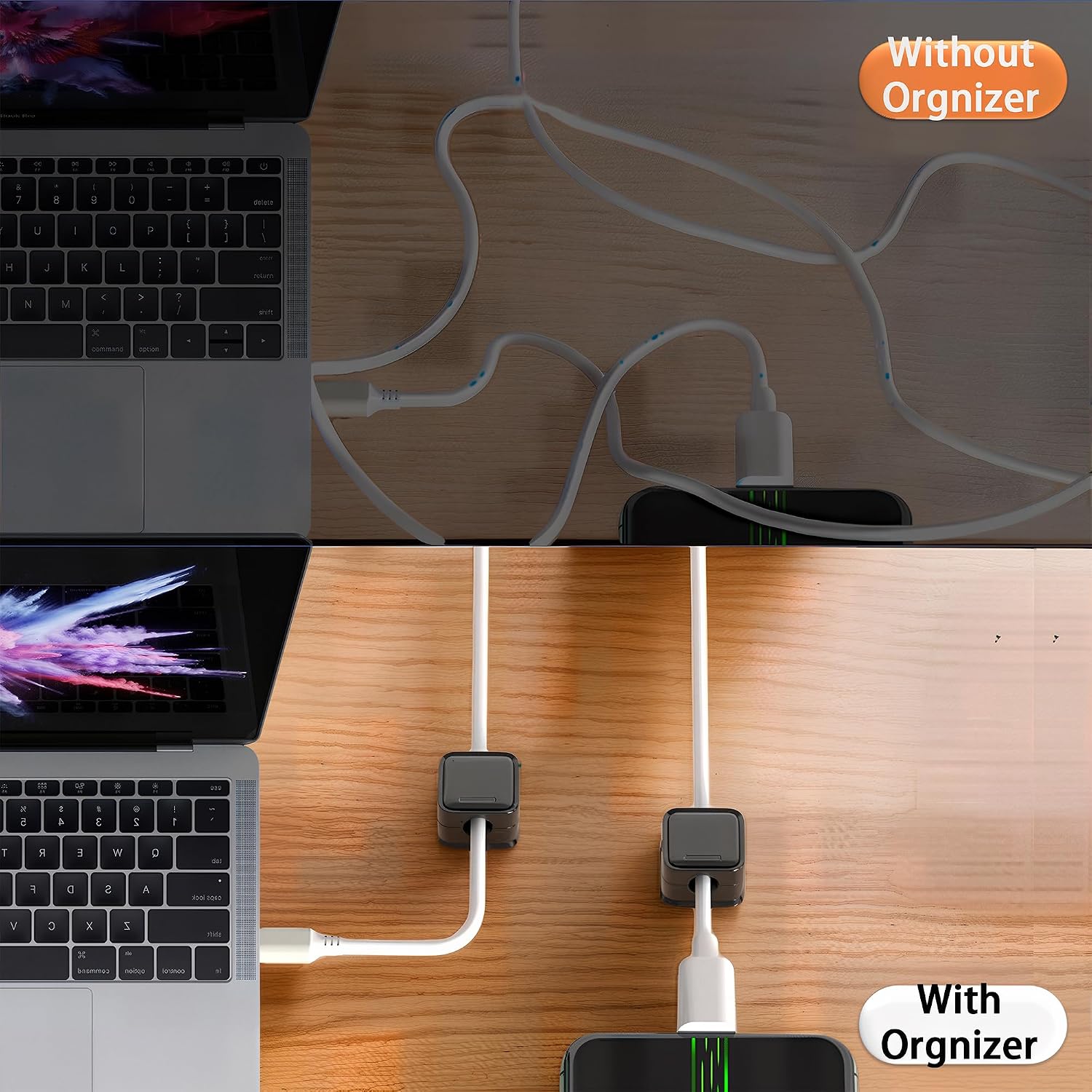 RISINGUP 8-Pack Magnetic Cord Organizer with Adhesive Pads (Universal Cord) | Cable Clips for Cord Management with Adhesive for Home Office, Desk Accessories, Wire Organizer for Nightstand & Wall (8Pcs)