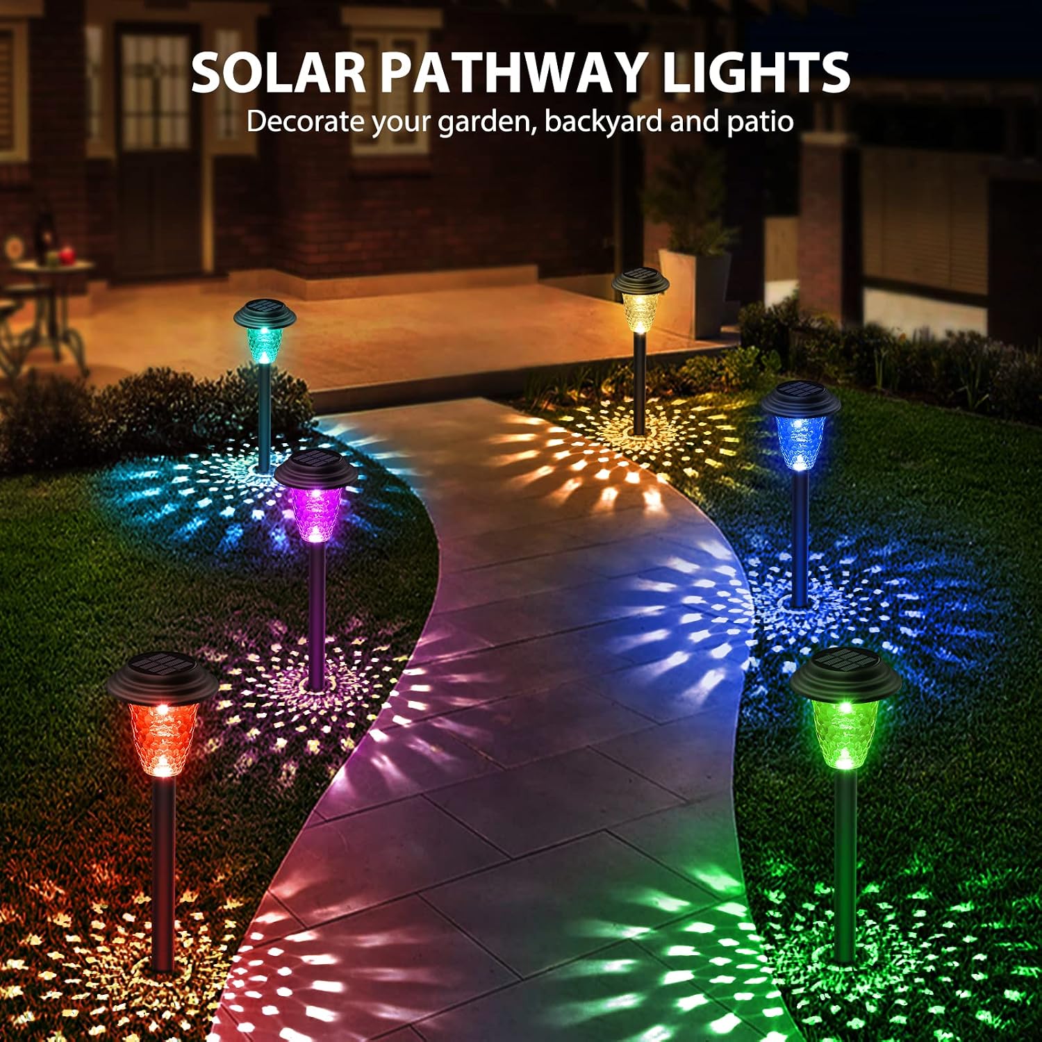 E-Kong Solar Lights Outdoor Waterproof 10 Pack, Solar Pathway Lights with 7 Colour Changing+Warm White, Auto On/Off Landscape Solar Lights for Outside, Garden, Yard Decorative