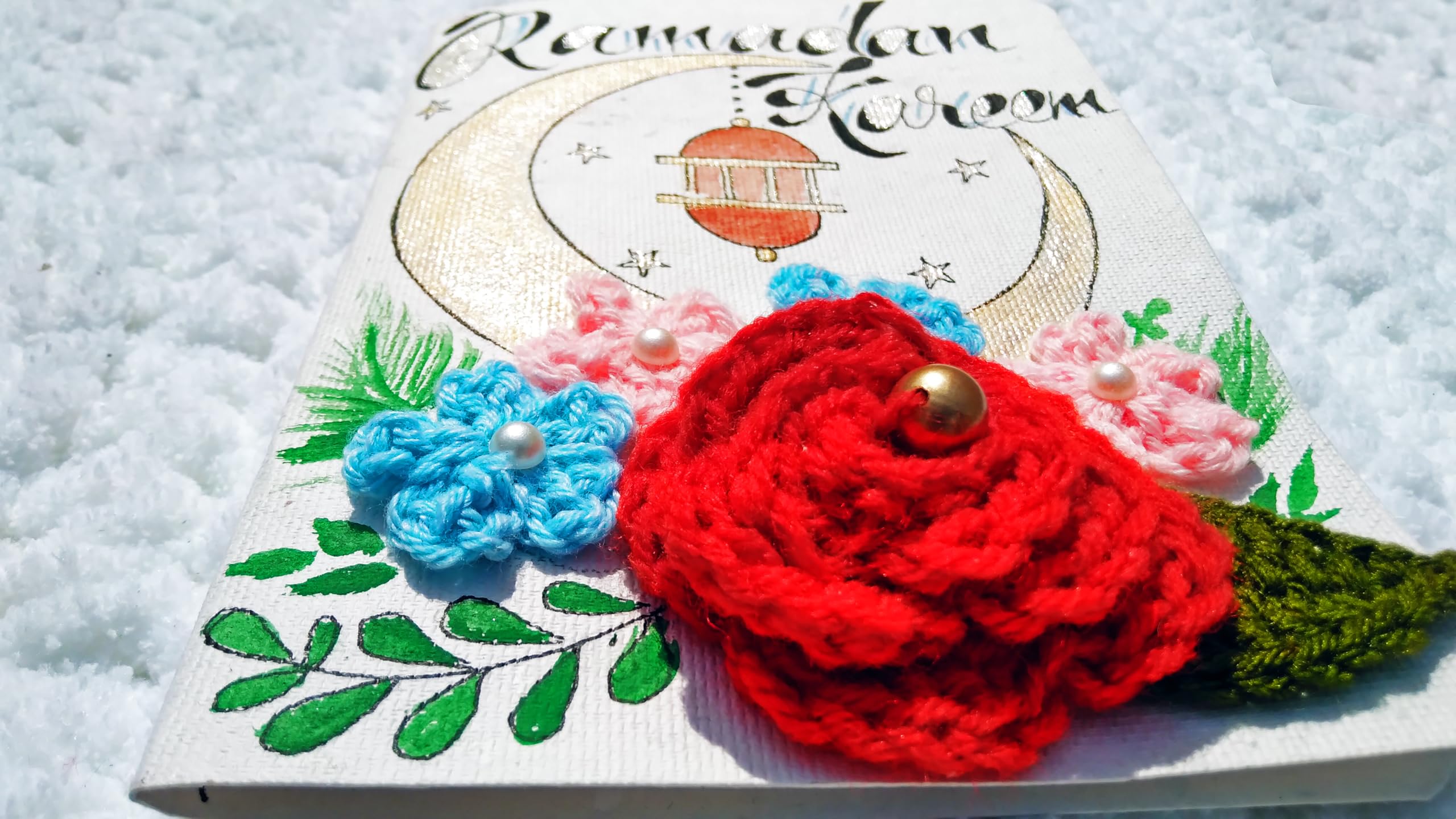 SKAISTA Handcrafted Ramadan Mubarak Greeting Card, Hand Crocheted and Painted, Eid Kareem (Only, Kareem) 1