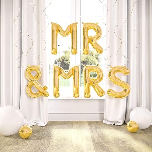 Miniatura 10 de HOUSE OF PARTY Globos dorados de aluminio con texto en inglés "Miss To Mrs", globos de 16 pulgadas, globos de compromiso para decoraciones de fiesta