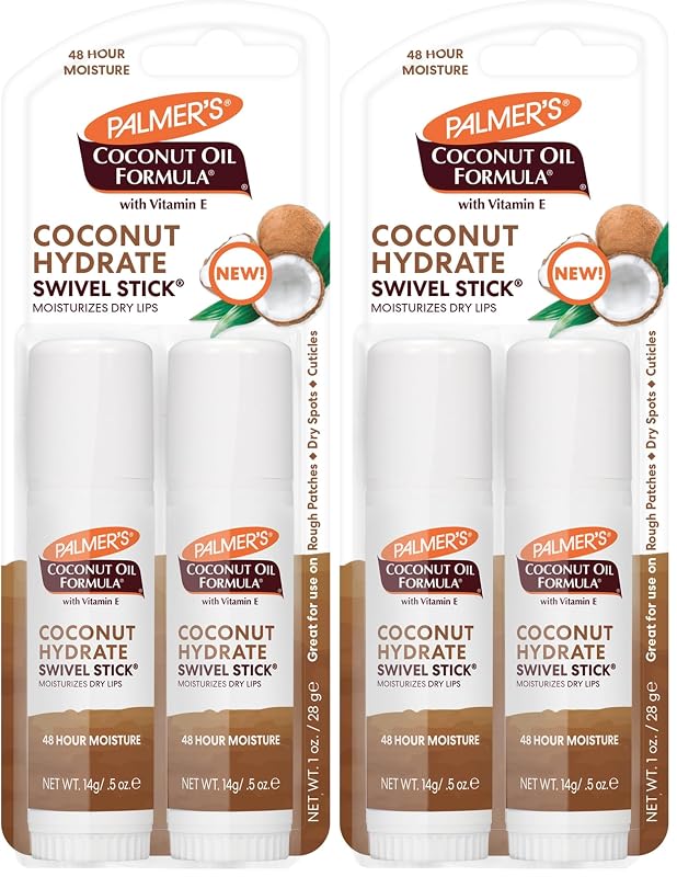 Palmer's Bálsamo Labial e Hidratante em Bastão com Óleo de Coco e Vitamina E, Pacote com 4