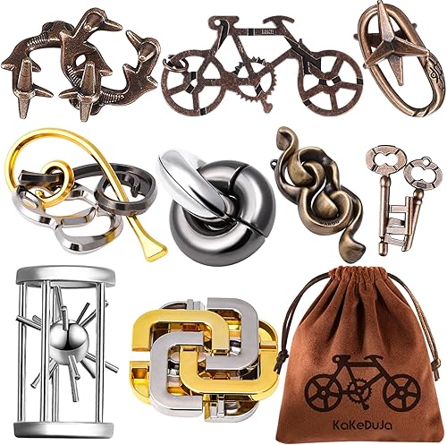 Miniatura 15 de Juego de 9 piezas de rompecabezas de metal para el cerebro y el cerebro, juego de regalo para adultos y adolescentes