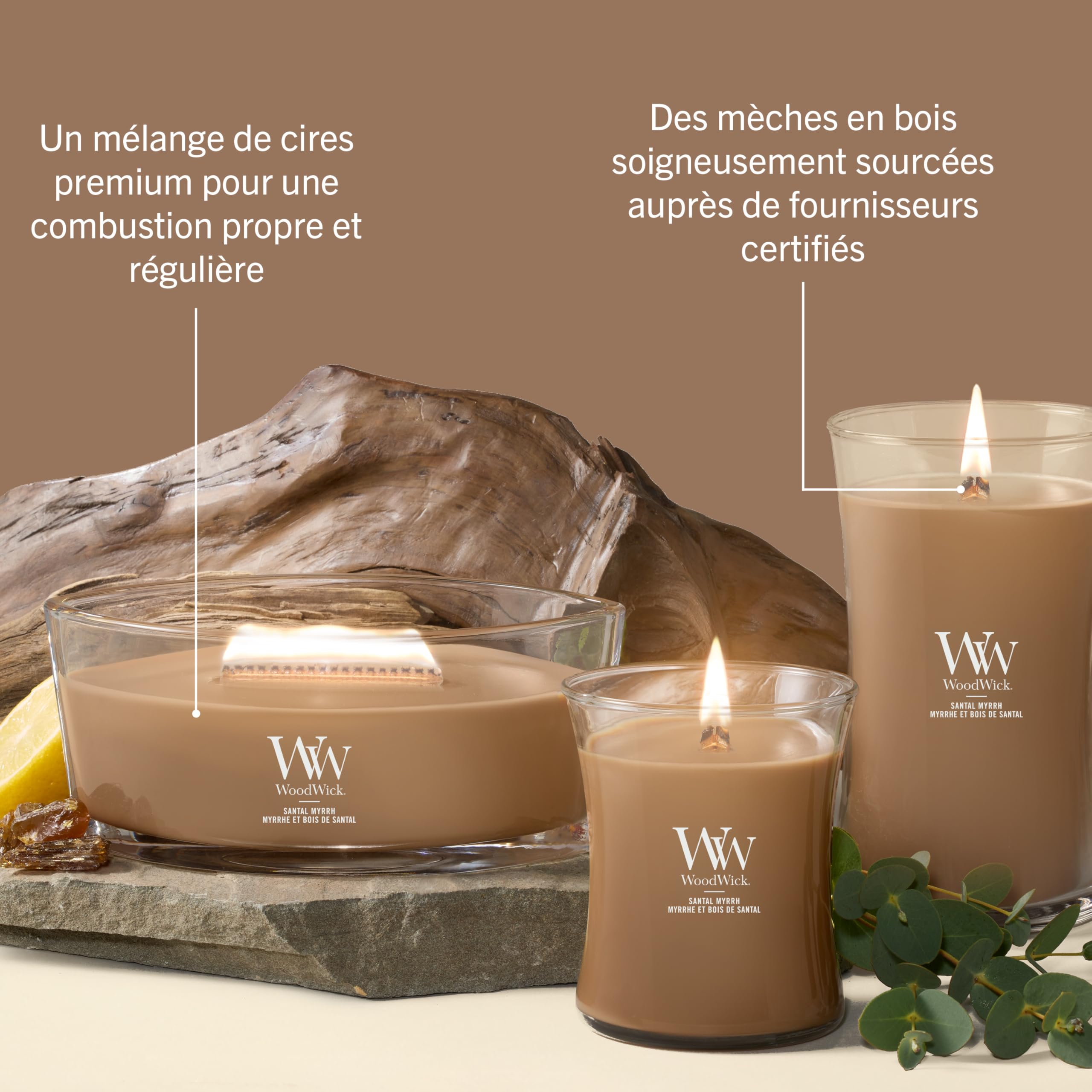 WoodWick Bougie parfumée | Grande bougie sablier | Myrrhe et bois de santal | Cadeaux parfaits pour femmes