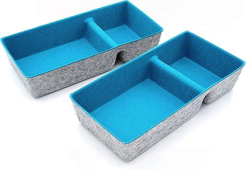 Miniatura 2 de Welaxy 2 bandejas organizadoras de cajones de escritorio, 2 compartimentos, organizadores de oficina, contenedores de fieltro para bolígrafos