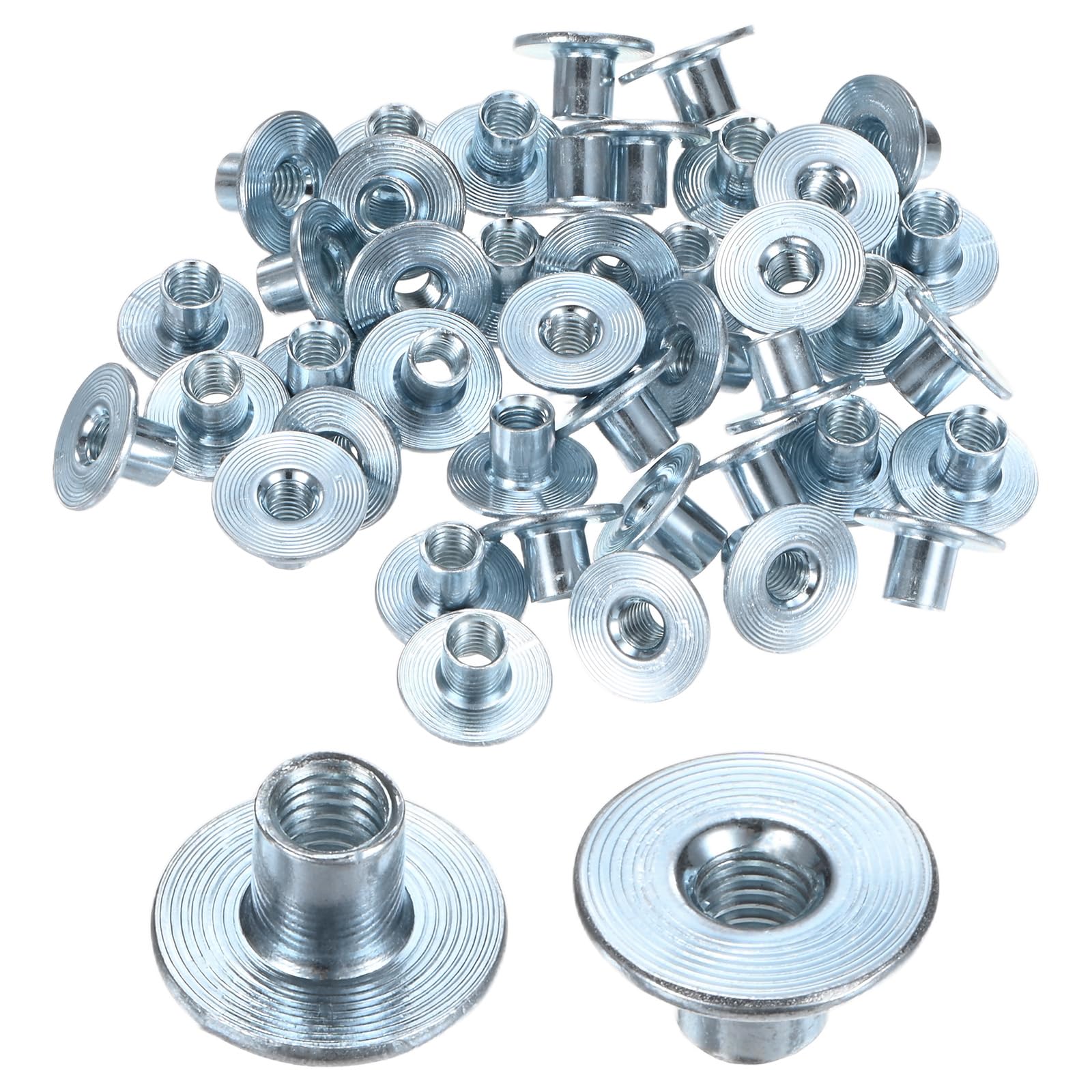 M METERXITY 50-Pack Dadi A T M5x8mm Zincati In Acciaio Al Carbonio Dado A T Base Rotonda Dadi Per Saldatura Foro Passante Hardware Per Mobili Flangia Filettatura Femmina Argento