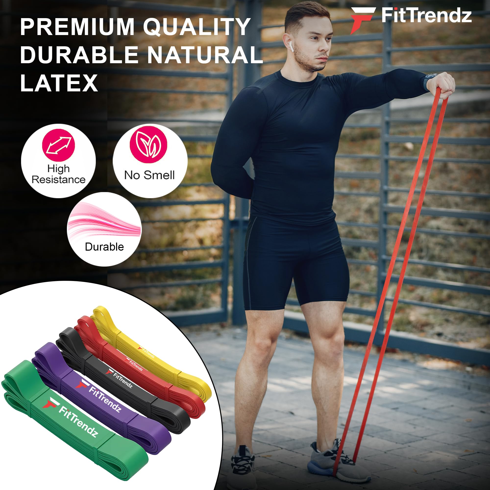 FitTrendz Widerstandsbänder - Naturlatex Pull Up Assist Bands - Workout Bands - Übungsbänder - Elastische Bänder - Home Gym Bänder für Krafttraining, Stretching, Muskelaufbau, Physiotherapie