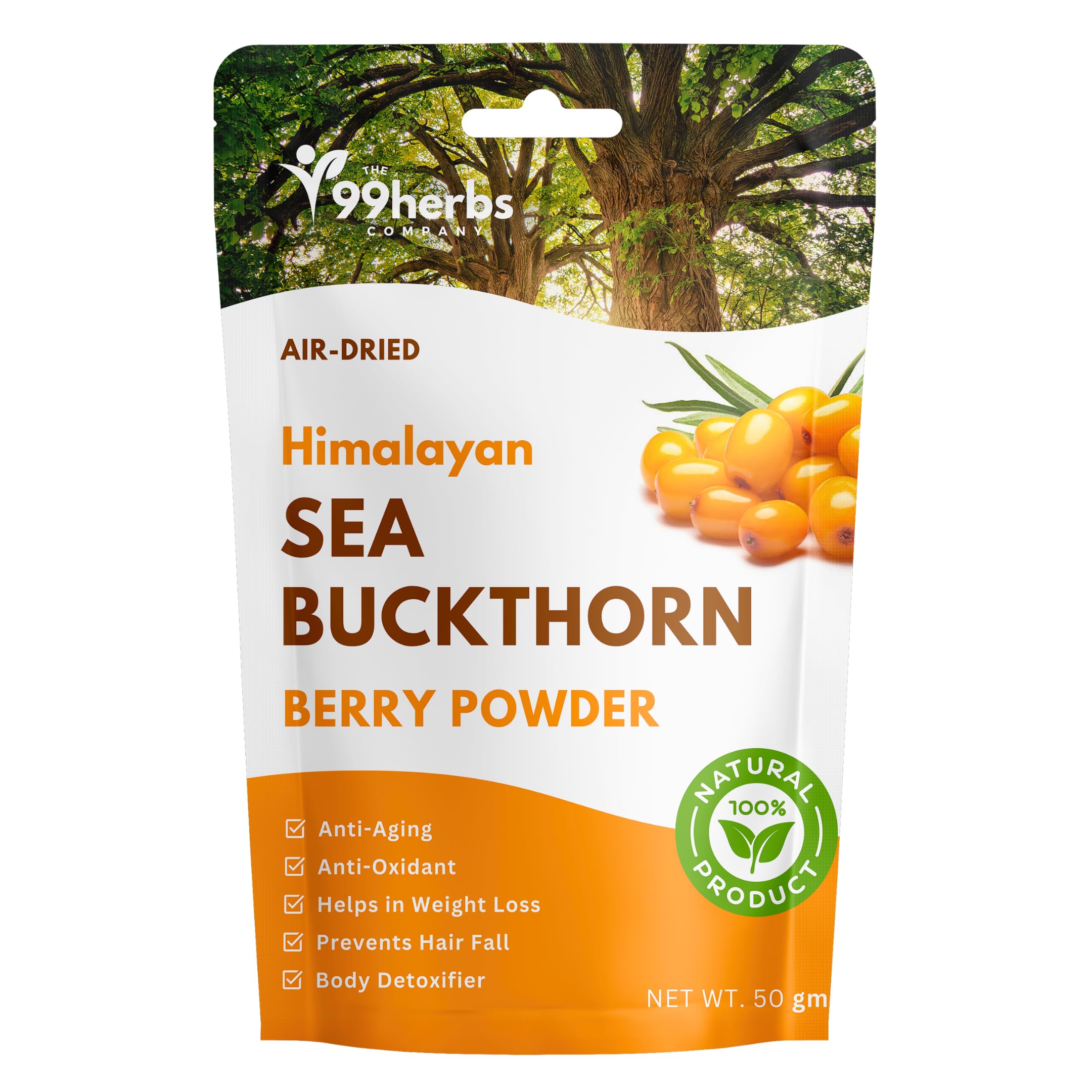 99 Herbs Himalayan Sea Buckthorn Berries Powder | Best Source of Vitamins, Fiber & Phytonutrients | Rich in Omegas 3, 6, 7, 9, Vitamin C, E | Dry Sea Buckthorn Powder (50 gm)-image-13