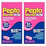Pepto Bismol ULTRA Caplets, Upset Stomach Relief, Nausea Relief, Heartburn Relief, Indigestion Relief, Anti Diarrhea Medication for Adults - 5 Symptom Relief, 48 ct (2x24 ct)