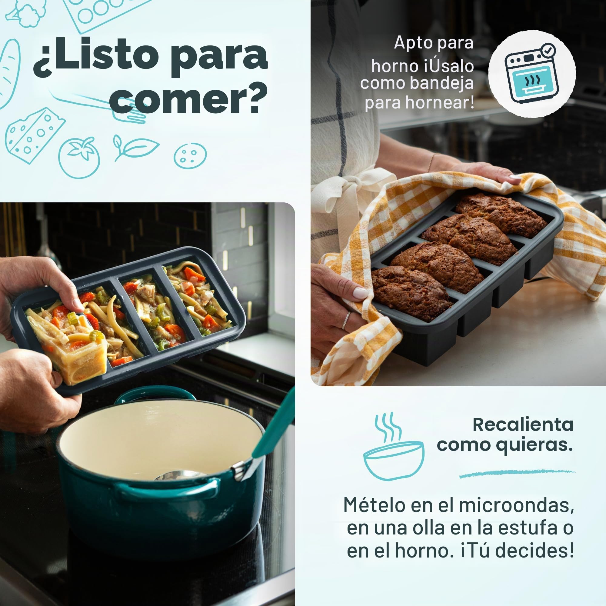 Souper Cubes Moldes grandes de silicona para congelador, 2 tazas/500 ml, perfectos para almacenar guisos, salsas, cazuelas, cocción por lotes y más, cubos de sopa aptos para horno, carbón, paquete de