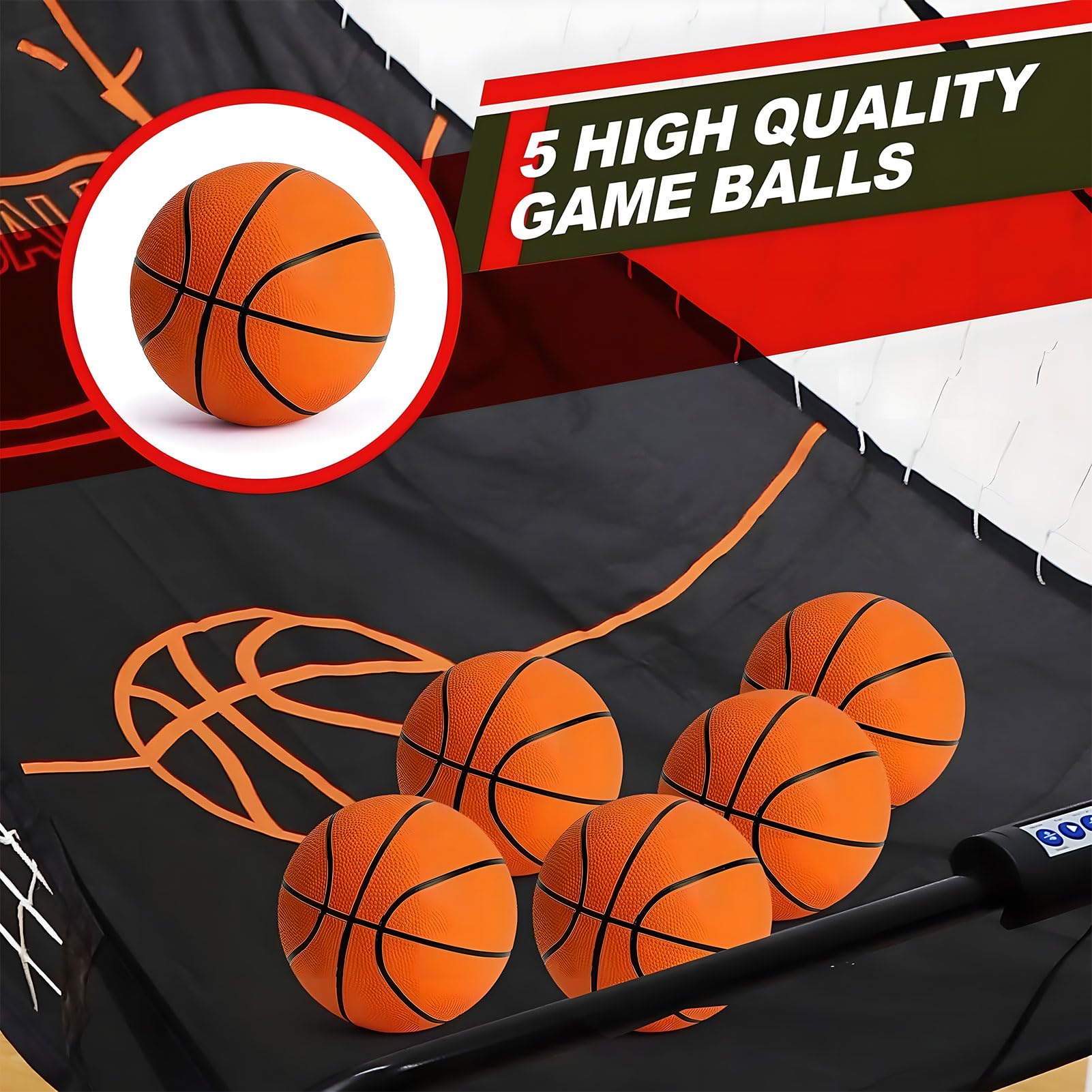 Doppio Gioco Arcade di Basket, Pieghevole Partita a Cerchio di Basket con 8 modalità di Gioco, Macchina da tiro al punteggio elettronico con 5 Palline e tabellone LCD, per Famiglie e Feste