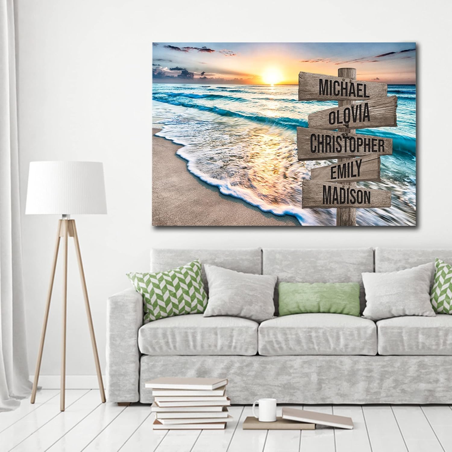 My Soul & Spirit - Ocean Sunset Color Personalized Multi-Names Premium Canvas, Crossroads Personalized Canvas For Wall To Print Framed (18"x12") 18 in x 12 in