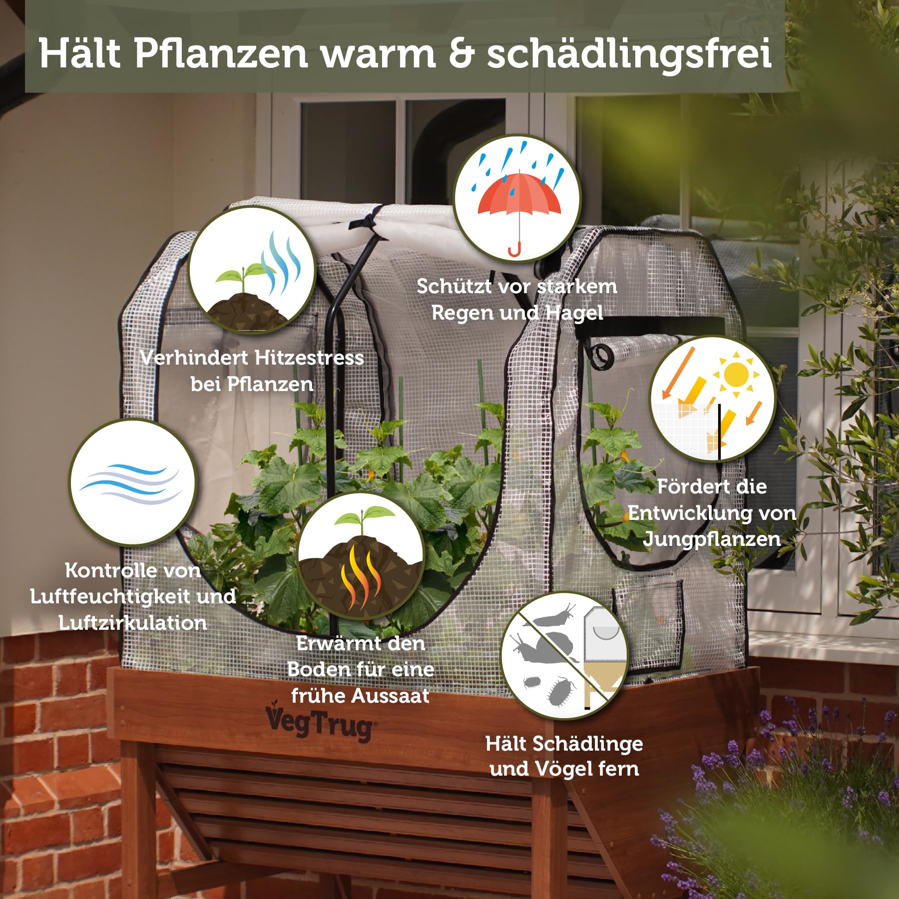 VegTrug® Gewächshausaufsatz Classic - passgenaue Hochbeet Abdeckung mit Micro-Net-Funktion & PE-Folie - Frühbeet Aufsatz für Pflanzkasten - 99,5x72x90 cm