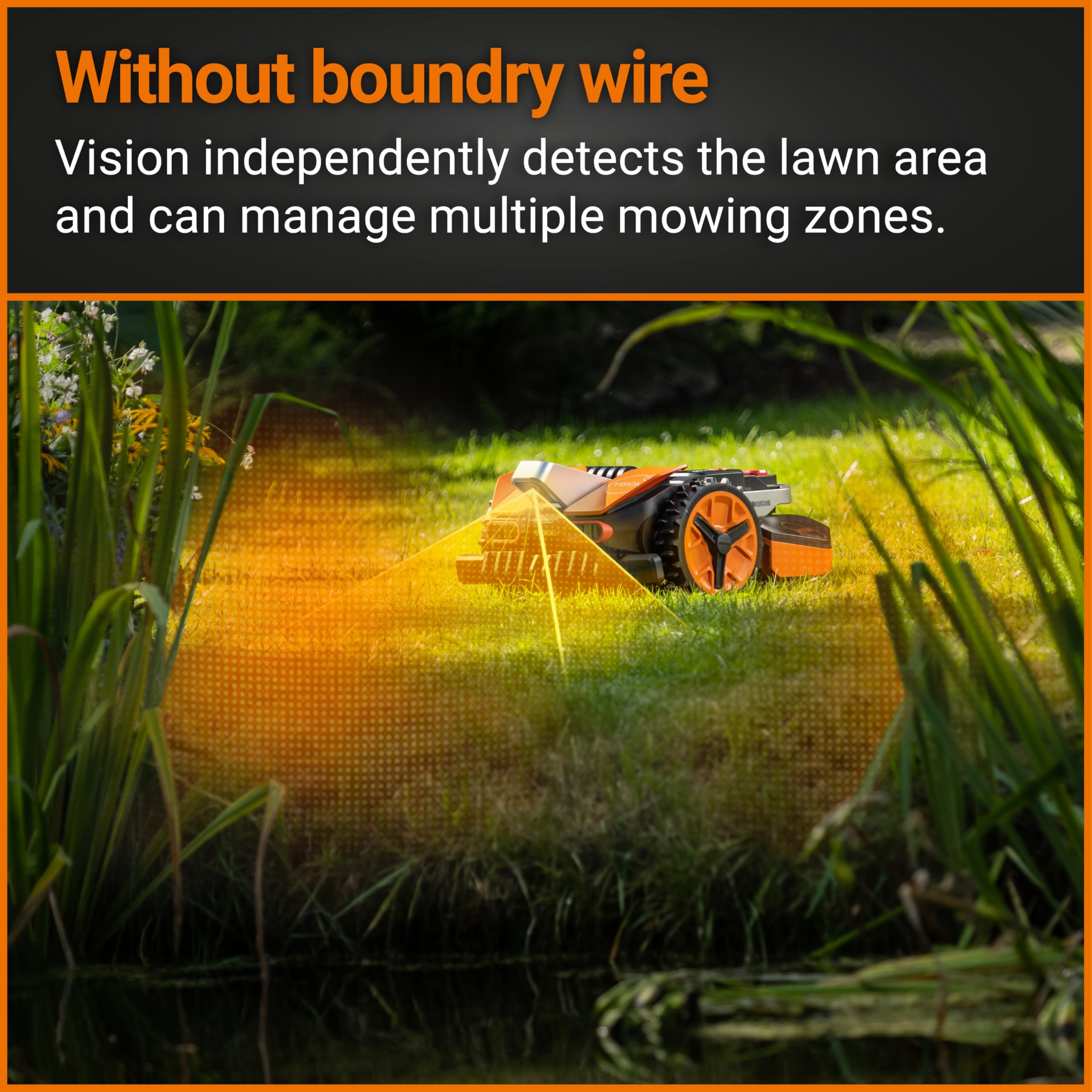 Worx WR206E Landroid - Cortacésped robótico de 600 m² Patentado AIA multizona, Carga automática, batería PowerShare de 20 V, Sensor de Lluvia, tecnología de Corte a Borde, Control por aplicación