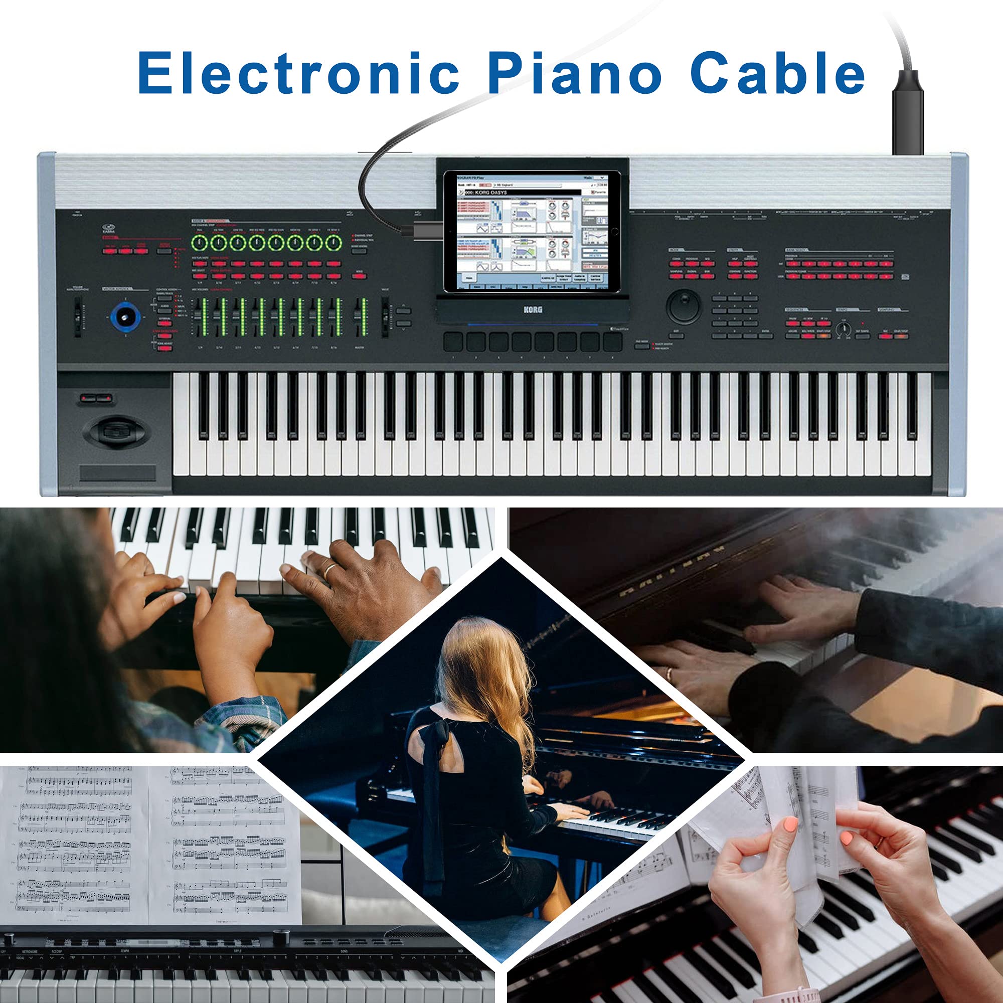 Wonderwires Cavo MIDI Arrotolato 1.5m | 8 Pin A USB-B 2.0 OTG | Per Strumenti Musicali