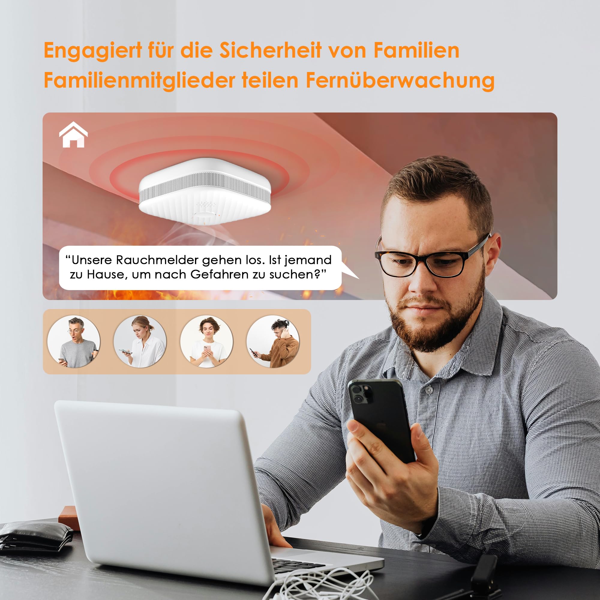 Funkrauchmelder Rauchmelder Vernetzt mit Magnethalterung,Photoelektrischem Sensor und Austauschbarer Batterie, Smart Homematic Rauchmelder WLAN für Smart Home(3-Pack)