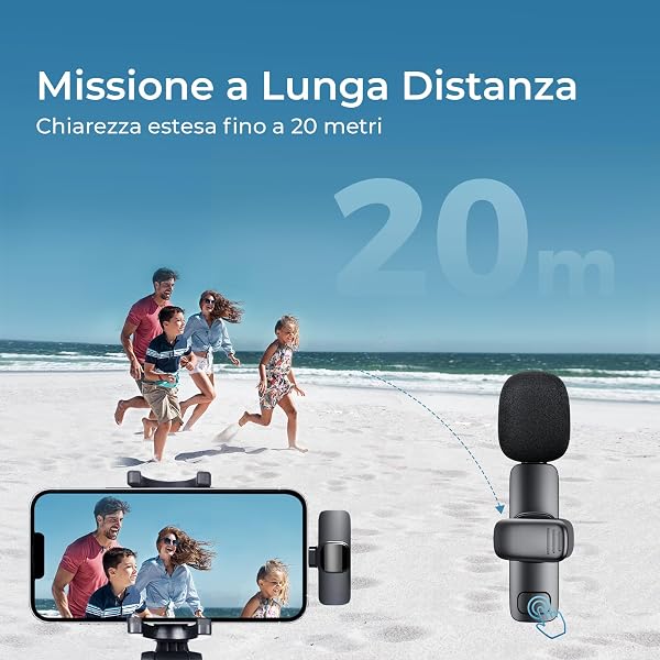YRF Microfono Lavalier Wireless per iPhone Android iPad, mini microfono, 65FT Range, microfono wireless per la registrazione video, streaming, Podcast, Vlogging, Youtube, Tiktok - 4