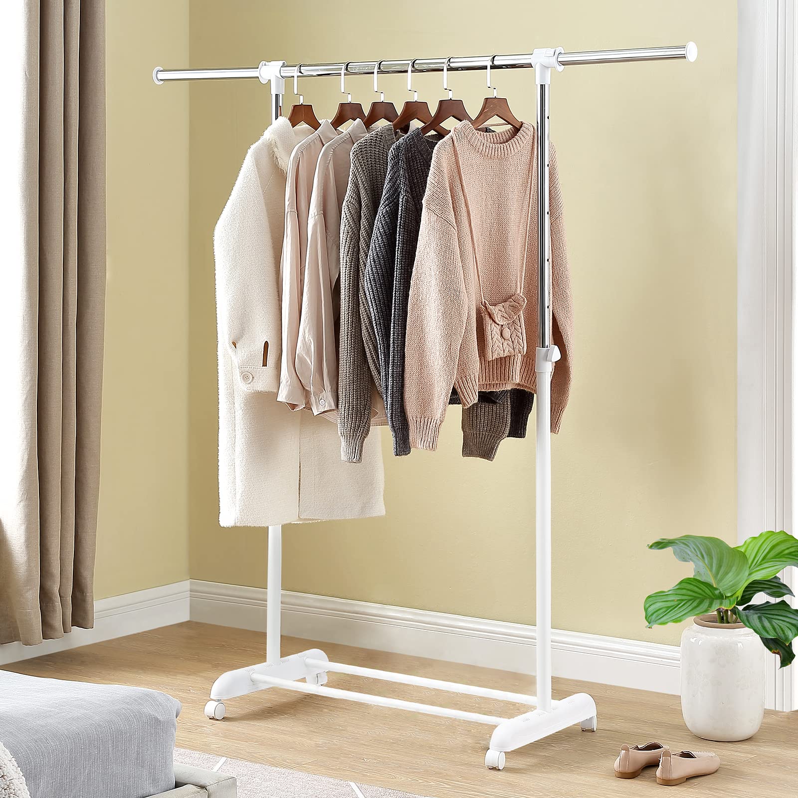 Leaflai Clothes Garment Rack Standard Rod with Wheels and Grid on The