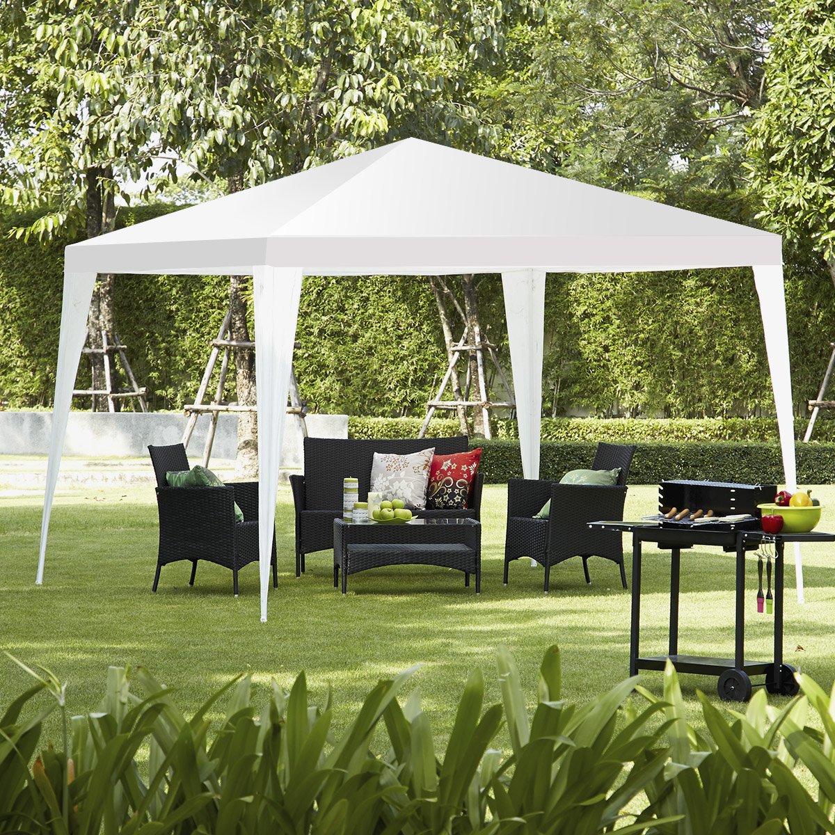 RELAX4LIFE Carpa Plegable 3x3M Resistente al Agua y la Luz Solar, Carpas para Exteriores con 4 Cuerdas de Viento, 8 Clavos y Bolsa de Transporte, Cenadores para Jardín, Camping (3X3M)